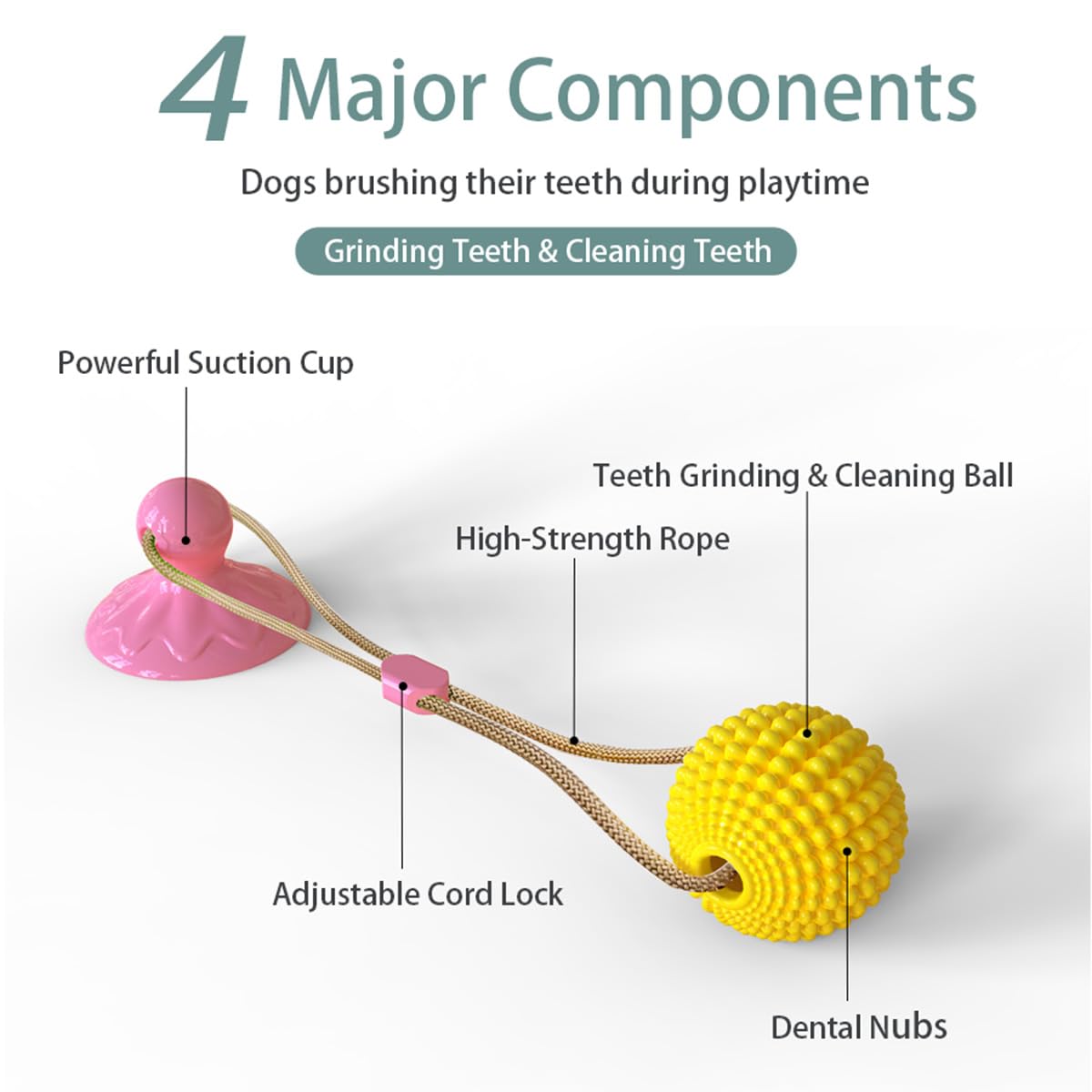 KITIVIALA Corn Ball Chew Toys for Aggressive chewers, Interactive Suction Cup Dog Tug of War Toys, Teething Rope Toys for Dog Boredom, Enrichment Teeth Cleaning for Medium Large Dogs (Pink)