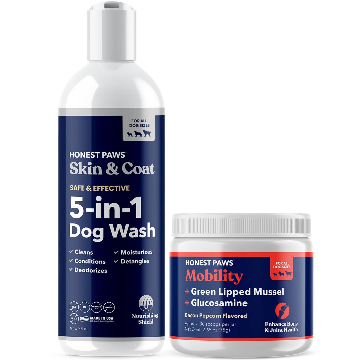 Honest Paws 5-in-1 Oatmeal Dog Shampoo and Conditioner + Mobility Supplement Discounted Bundle Happy Pet Suppliers