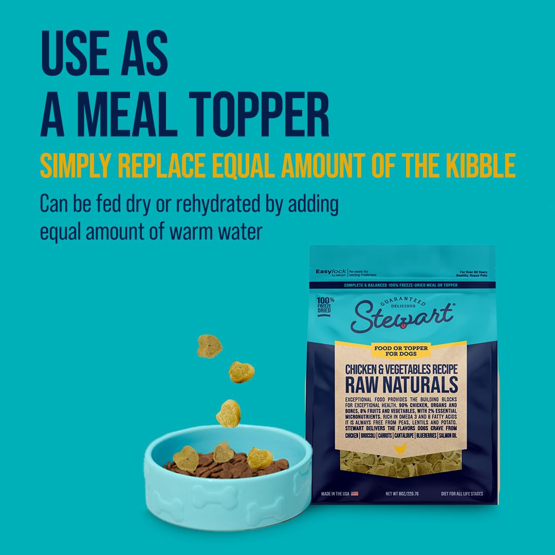 Stewart Raw Naturals Freeze Dried Raw Dog Food or Meal Topper, Chicken & Vegetables Recipe, 8 Ounce Bag, Complete and Balanced Nutrition