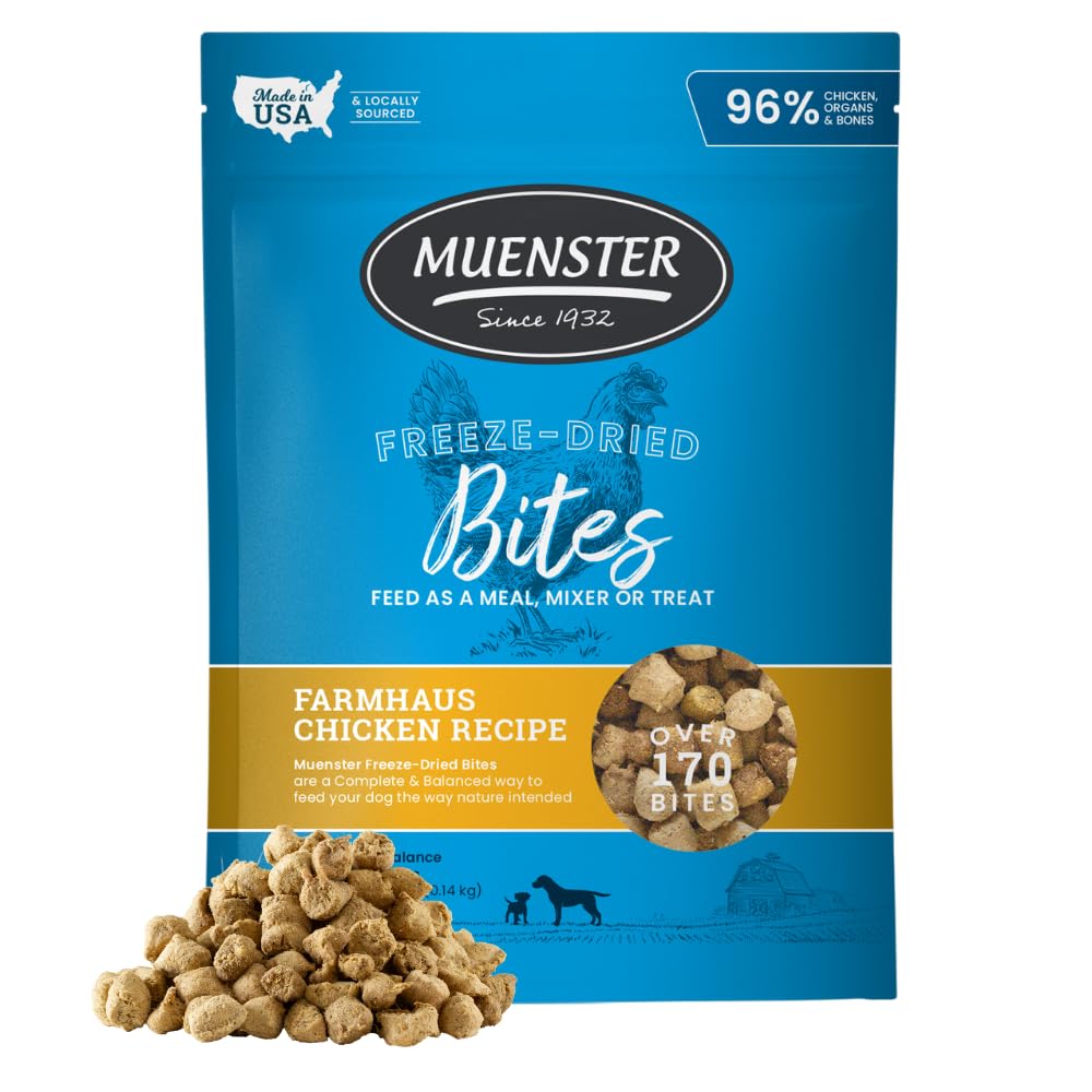 Muenster Freeze Dried Chicken Bites - Dog Food, Treat, Mixer or Topper (5oz) - Grain Free