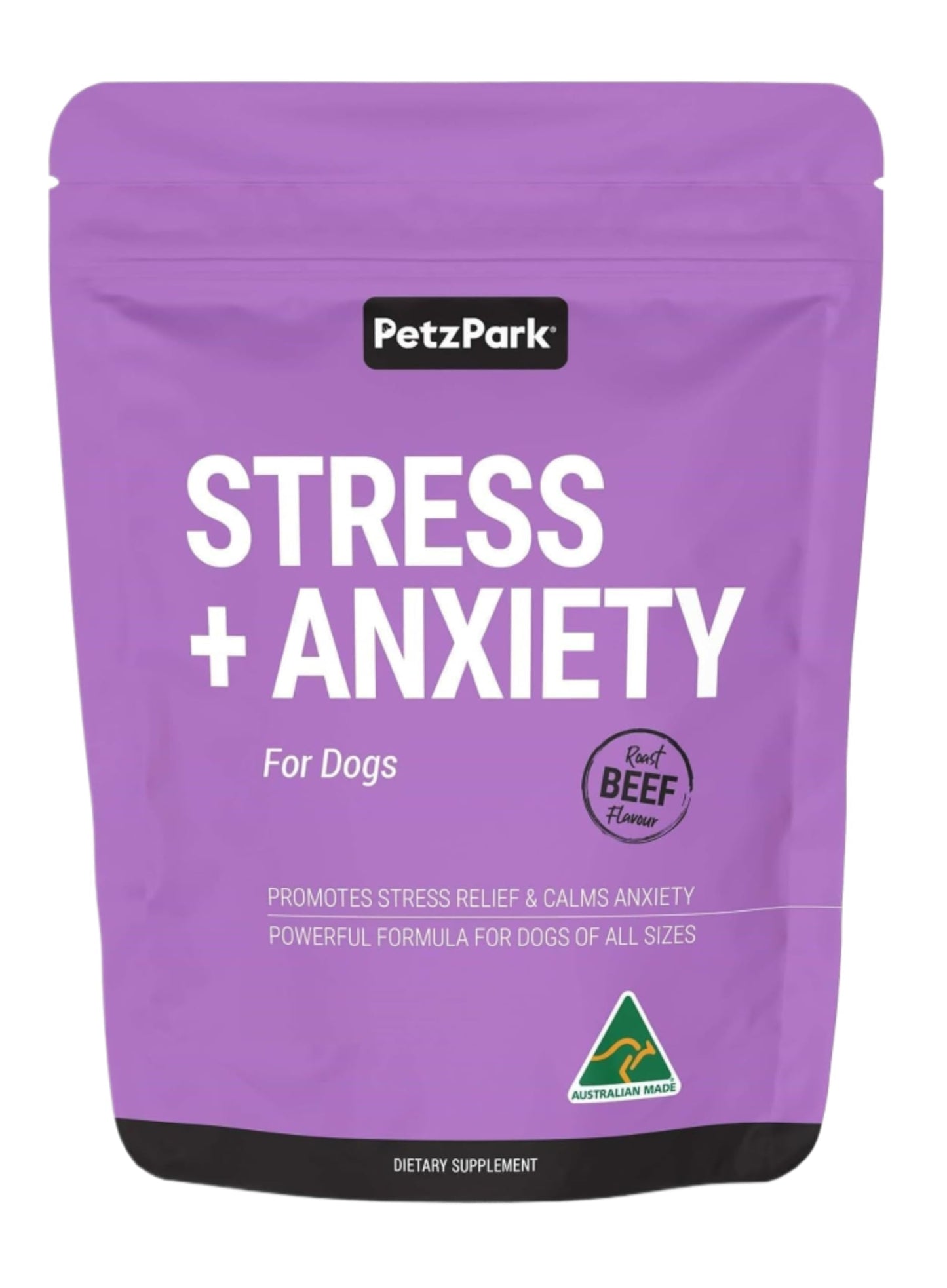 Stress and Anxiety Supplement for Dogs - Calming Dog Powder Supplement - Decreases Stress, Calms Fear & Anxiety, Eases Aggression & Insomnia, Relaxes Body and Mind - Beef Flavour - 6.4oz - 90 Scoops