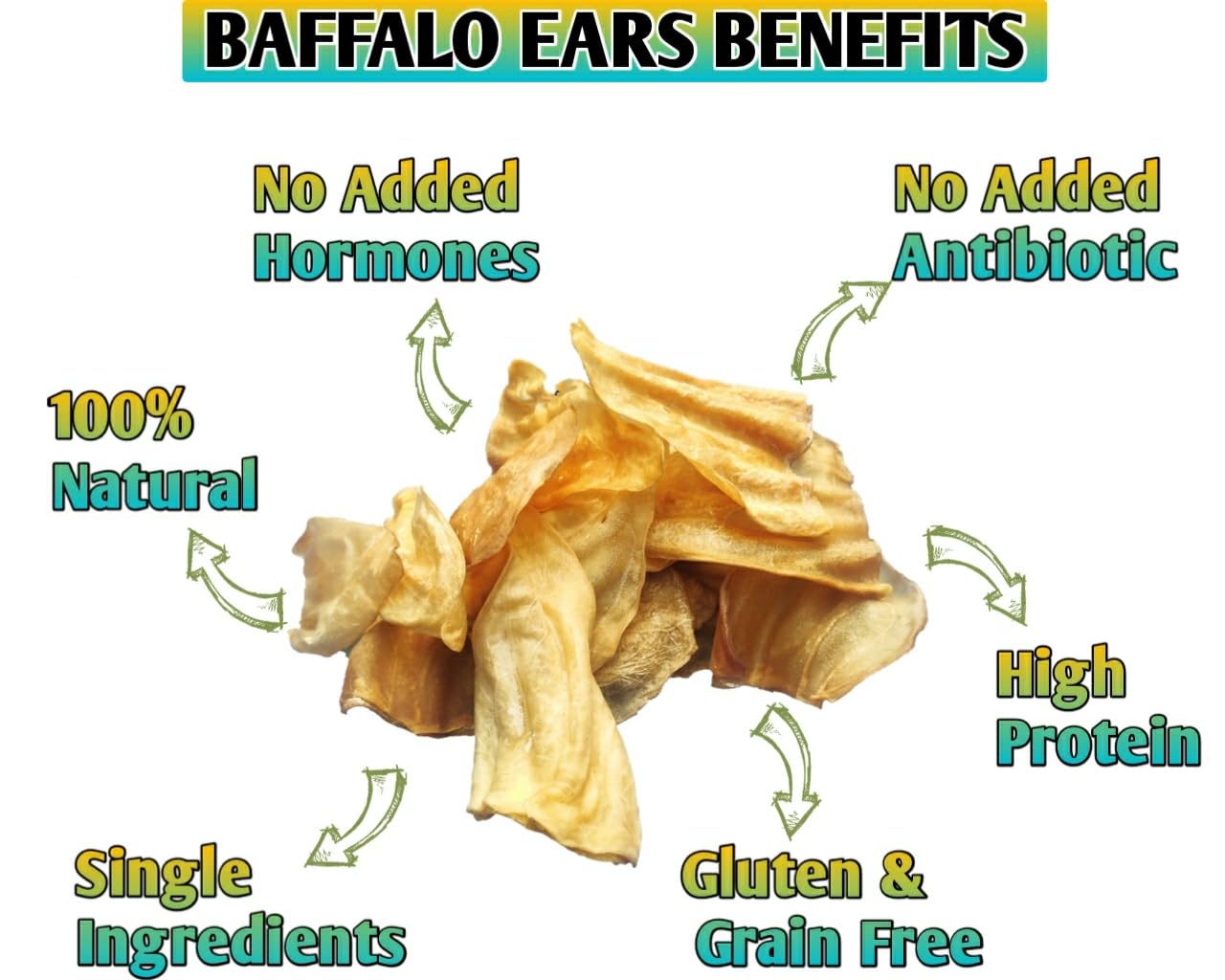 Pure Natural Grass Fed Water Buffalo Ear - 12 Piece Value Pack Tough Dog Chew and Treat for Aggressive Chewers and Puppies