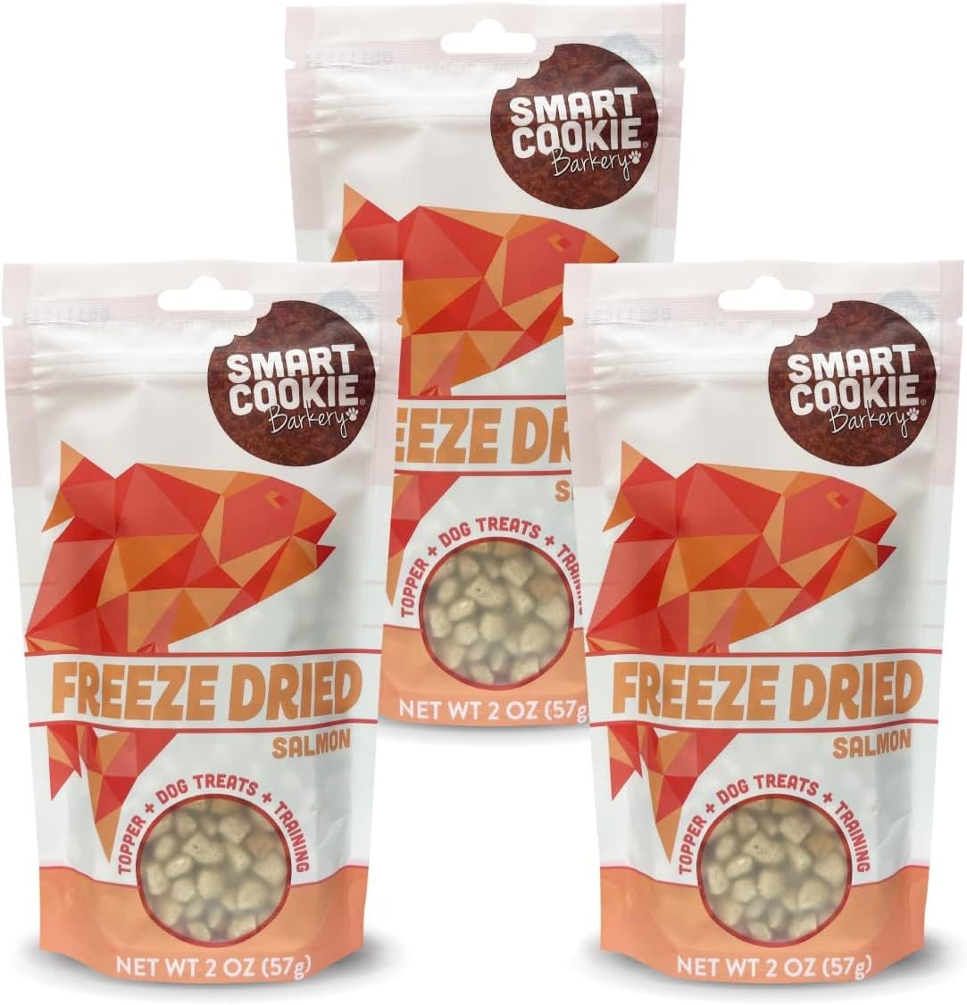 Smart Cookie Freeze Dried Salmon Bites - Single Ingredient Freeze Dried Treats for Dogs - Wild Caught Alaskan Salmon Dog Training Treats & Dog Food Topper - Made in USA - 2oz Bag, 3 Pack