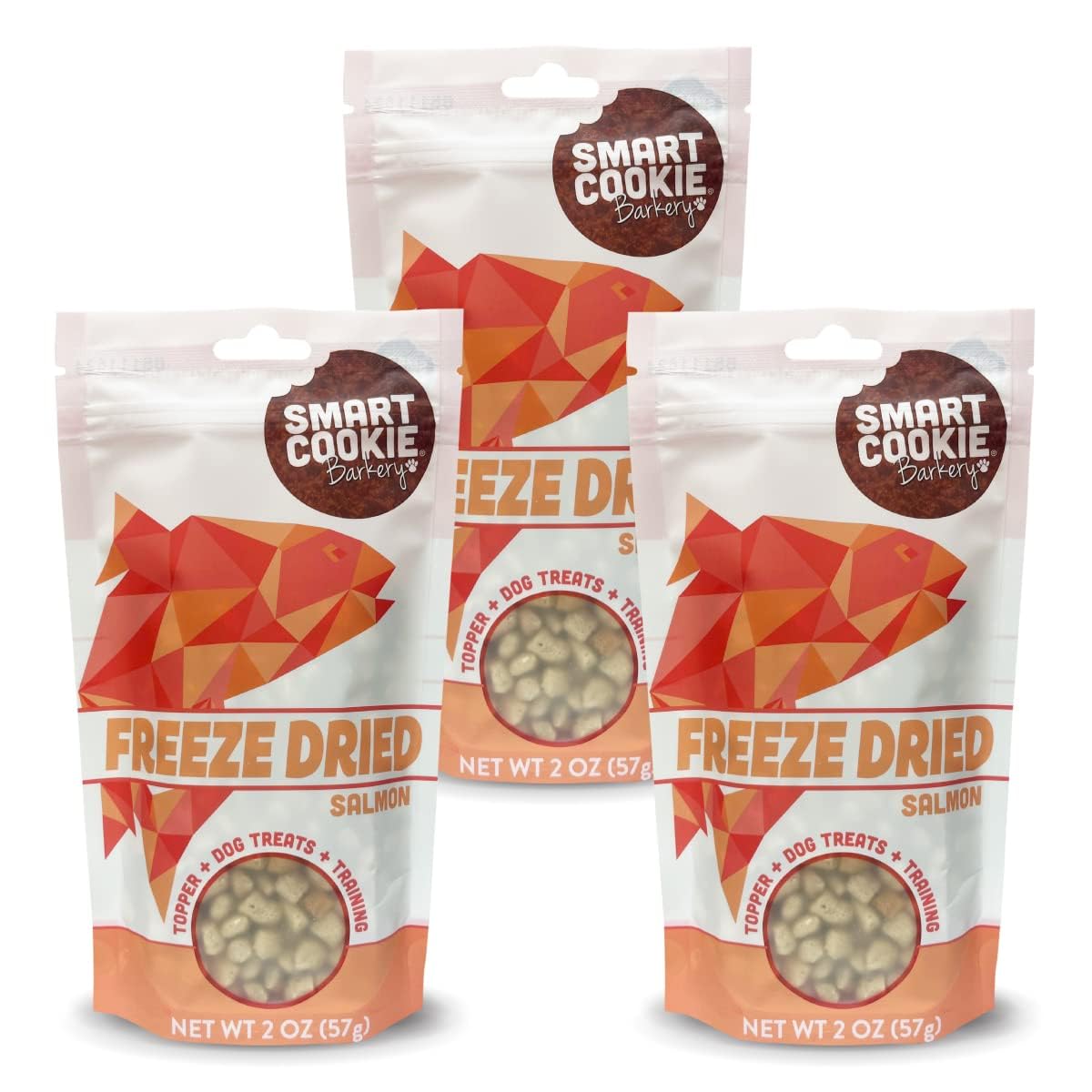 Smart Cookie Freeze Dried Salmon Bites - Single Ingredient Freeze Dried Treats for Dogs - Wild Caught Alaskan Salmon Dog Training Treats & Dog Food Topper - Made in USA - 2oz Bag, 3 Pack