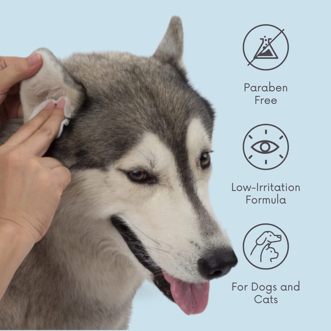 Clean Pet Veterinary Eye & Ear Wipes for Dogs & Cats - Removes Tear Stains & Infection Treatment - Hypoallergenic Unscented - 100 Count