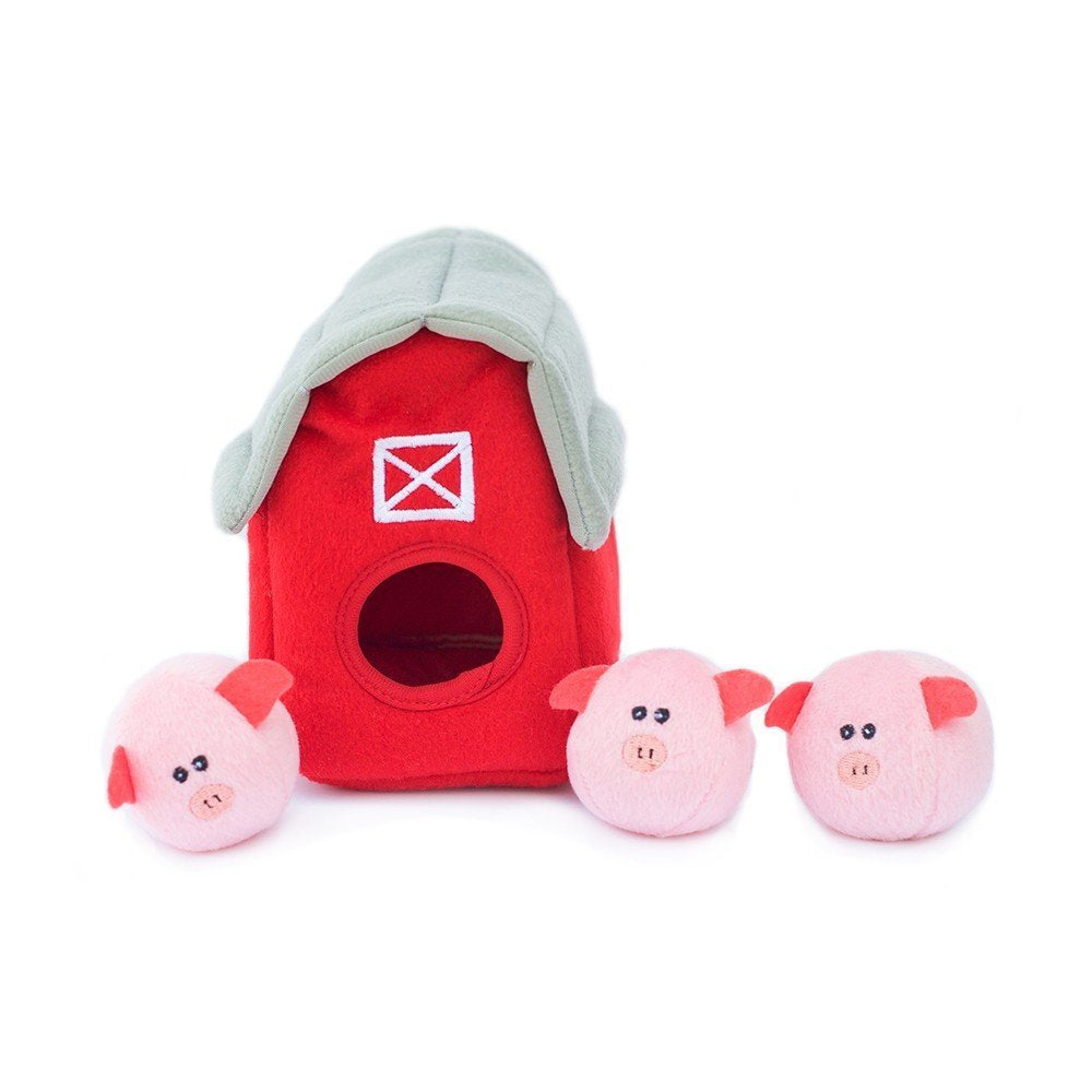 ZippyPaws Burrow- Interactive Dog & Puppy Toys for Boredom, Stimulating Pet Products to Keep Them Busy, Hide & Seek Plush Dog Puzzles, Squeaky Toy for Enrichment, for Small & Medium Dogs- Pig Barn