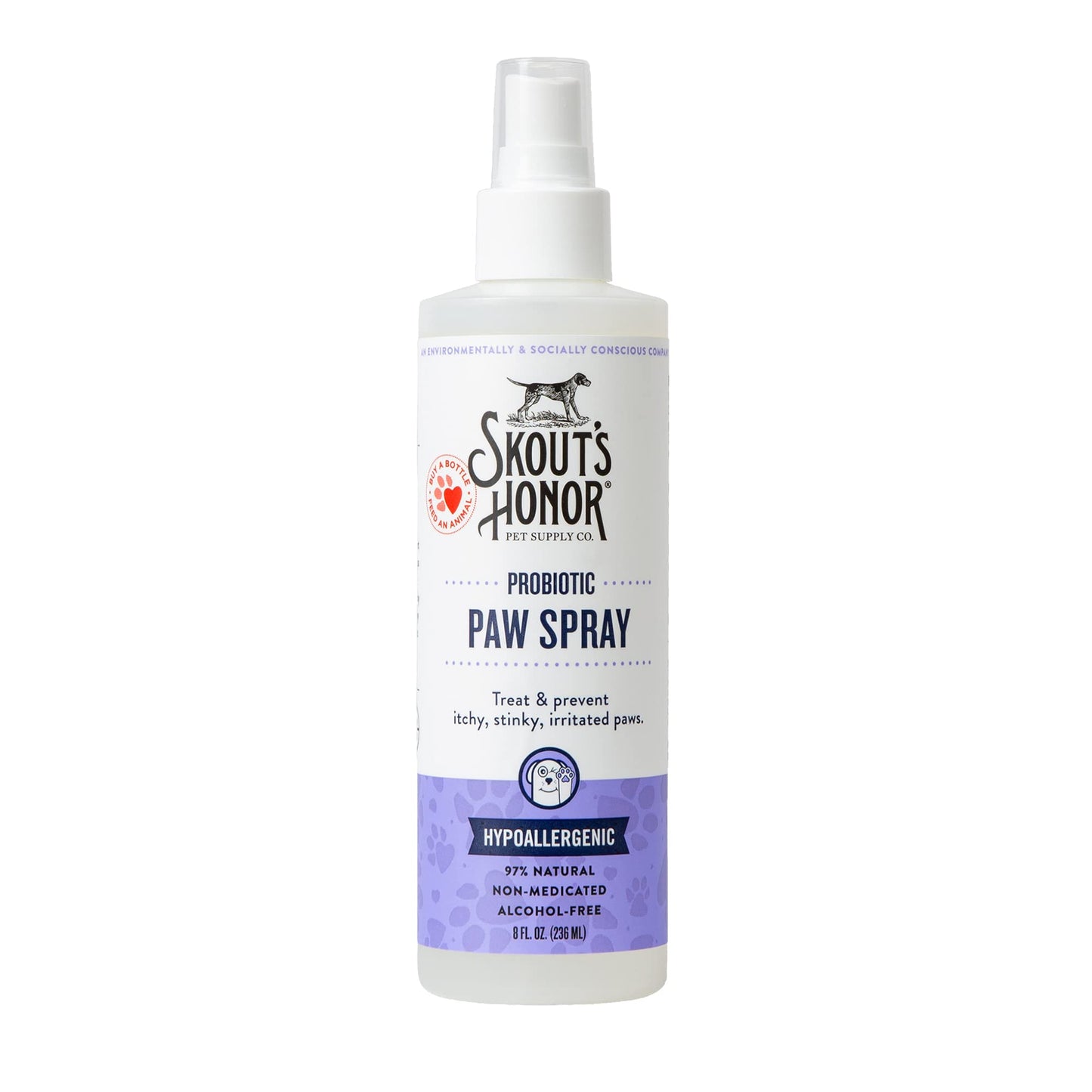 Skout's Honor Probiotic Paw Spray for Dogs - Microbiome-Friendly Certified - Alcohol-Free, Fragrance-Free & Non-Medicated - Supports Healthy Skin & Relieves Itchy, Stinky Paws, 8 oz
