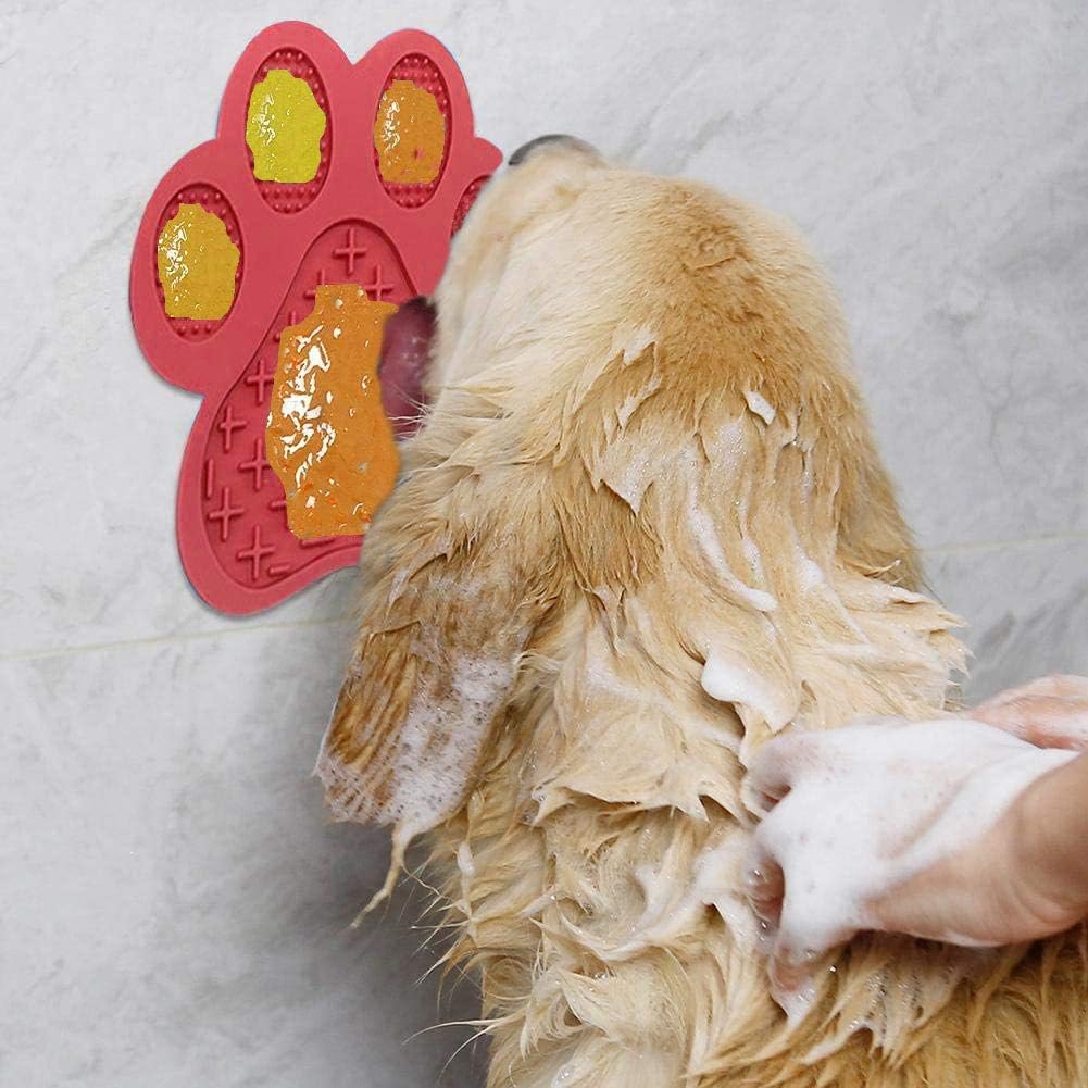 Dog Licking Mat for Anxiety Peanut Butter Slow Feeder Bowls Licking Pad with Strong Suction to Wall for Pet Bathing,Grooming,and Dog Training (Red)
