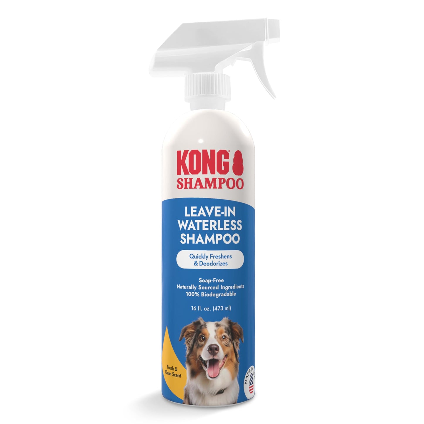 KONG Leave-in Waterless Shampoo for Dogs – Fresh & Clean Scent, 16 fl oz – No-Rinse, Biodegradable, Alcohol-Free, Dye-Free, Cruelty-Free, Gentle on Sensitive Skin, for All Coat Types, Made in USA