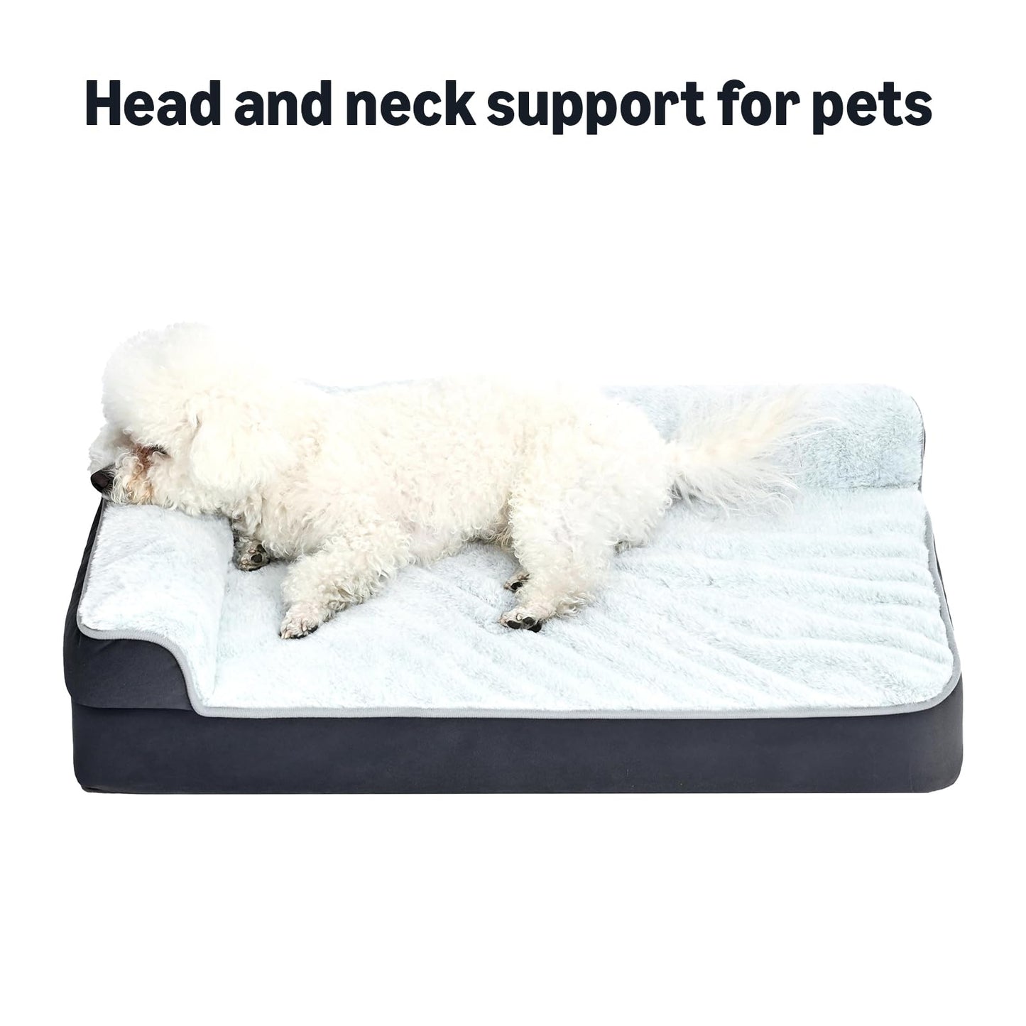 Amazon Basics Washable L-Shaped Dog Bed for Small Dogs, Anti-Slip Pet Sofa Bed for Indoor Dogs, Crate Bed, 30x20x6.5 Inches, Gray