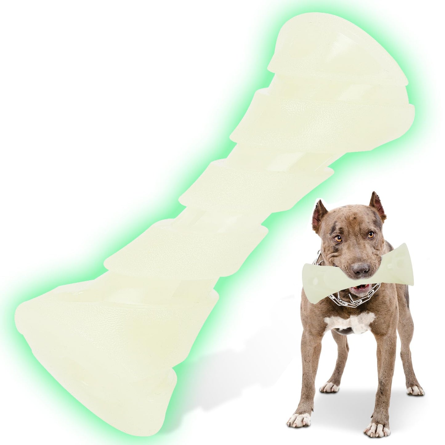 Glow in The Dark Dog Chew Toy, Rubber Dog Toys to Keep Them Busy, Interactive Treat Dispensing Puzzle Toy with Teeth Cleaning, Outdoor Fetch & Nighttime Play
