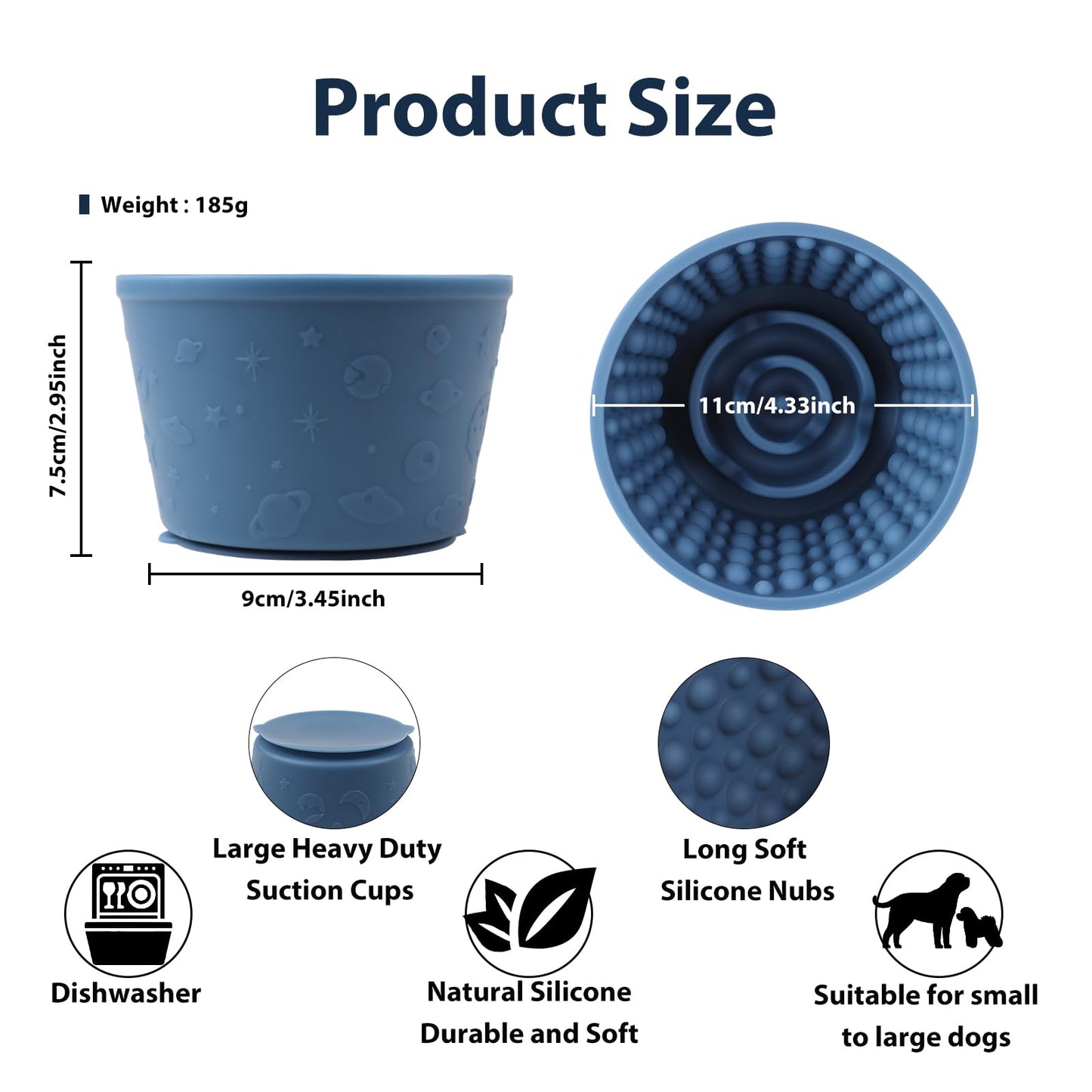 Dog Lick Bowl, Premium Silicone Anxiety Relief Slow Feeder & Treat Dispenser, Non-Slip Lick Mat for Small Medium Large Dogs, BPA Free Oral Health Enrichment Toy, S, Dark Blue