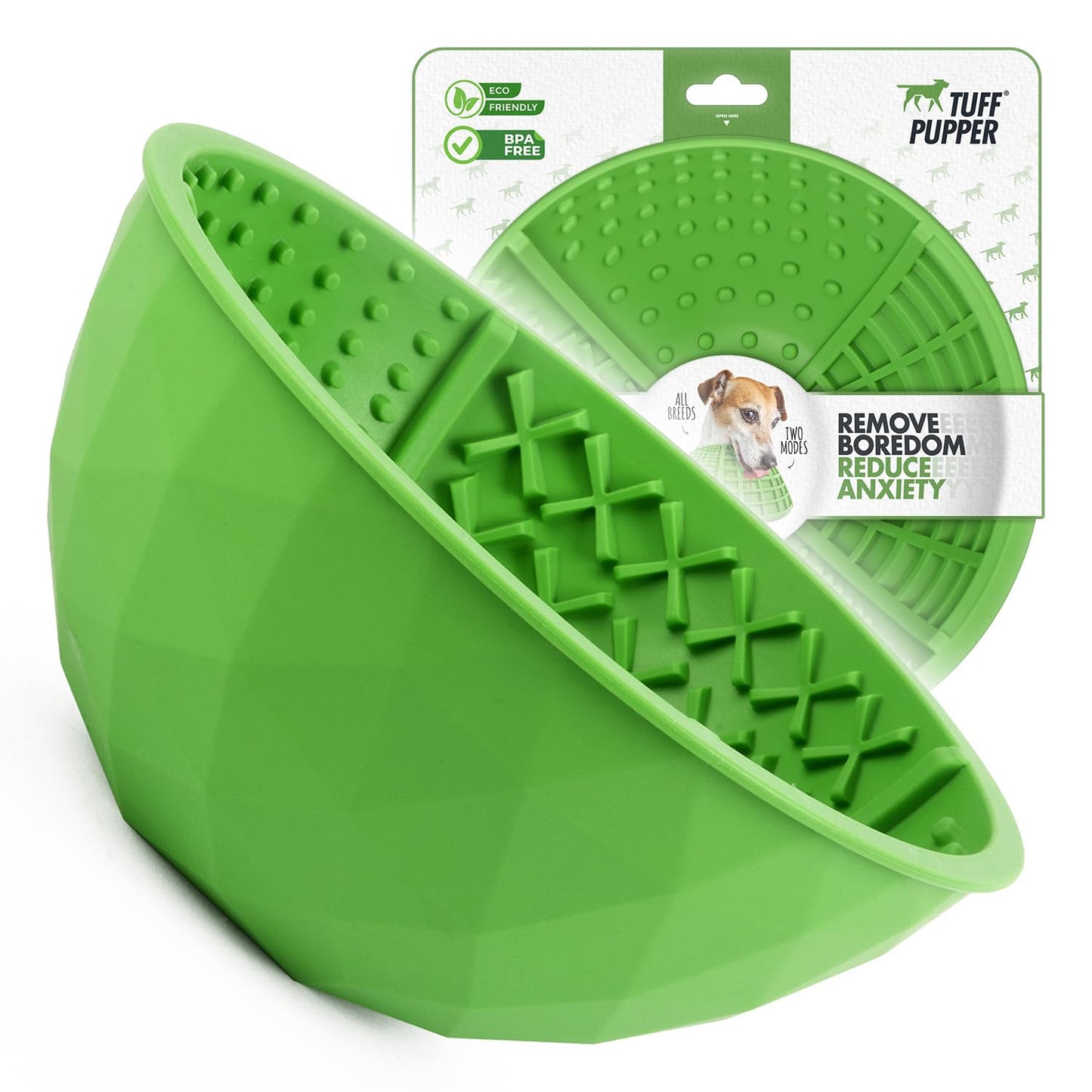 Tuff Pupper Lick Bowl for Dogs | Standard Size Slow Feeder Bowl | Four Textures for Dog Anxiety & Boredom | Silicone Lick Mat | Easy Clean Dishwasher Safe | Stable & Wobble Modes | NOT for Chewing