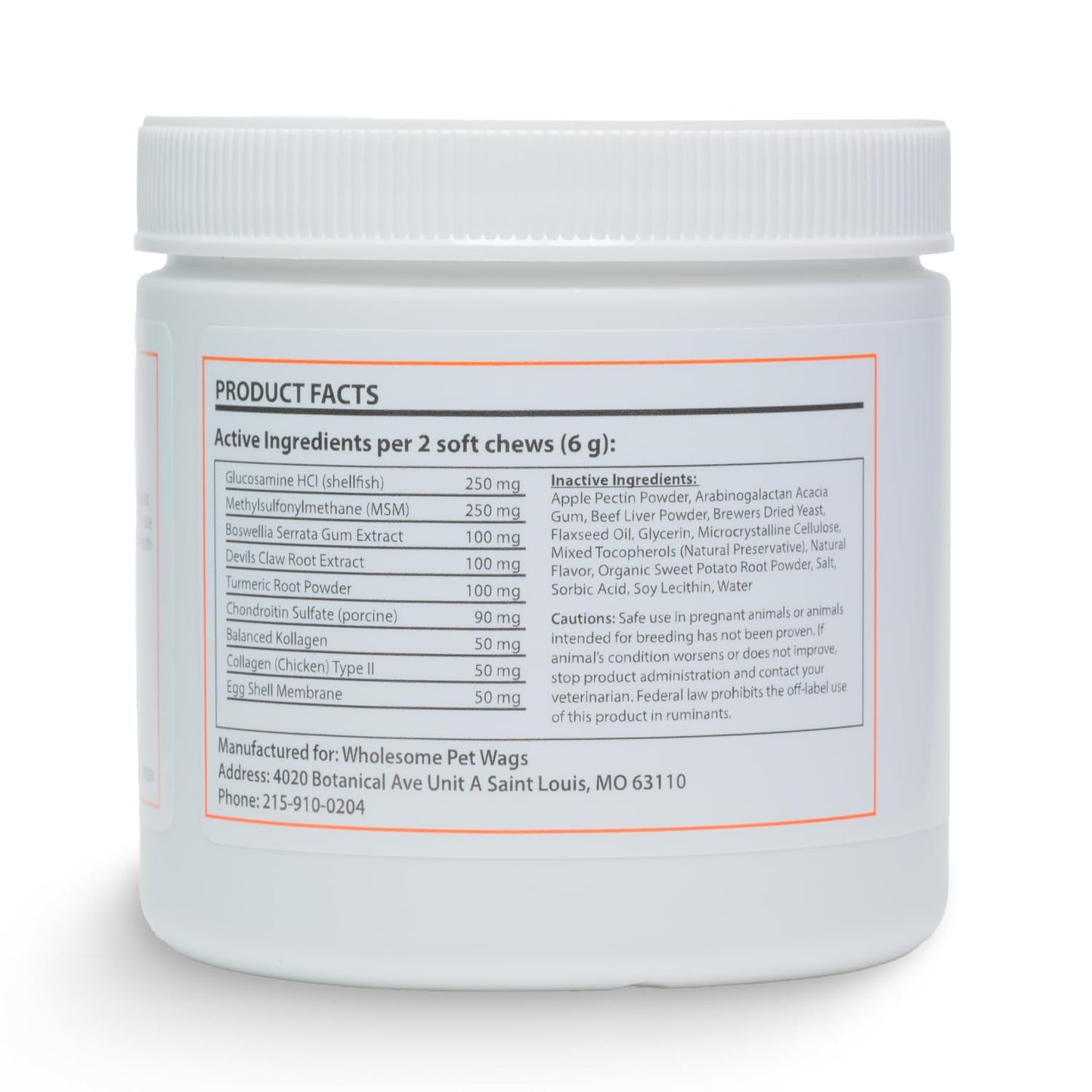 Wholesome Pet Wags Dog Hip & Joint Supplement Soft Chews – Advanced Mobility & Comfort Support – Glucosamine, Chondroitin, MSM, Turmeric, Boswellia, Collagen – 60 Count