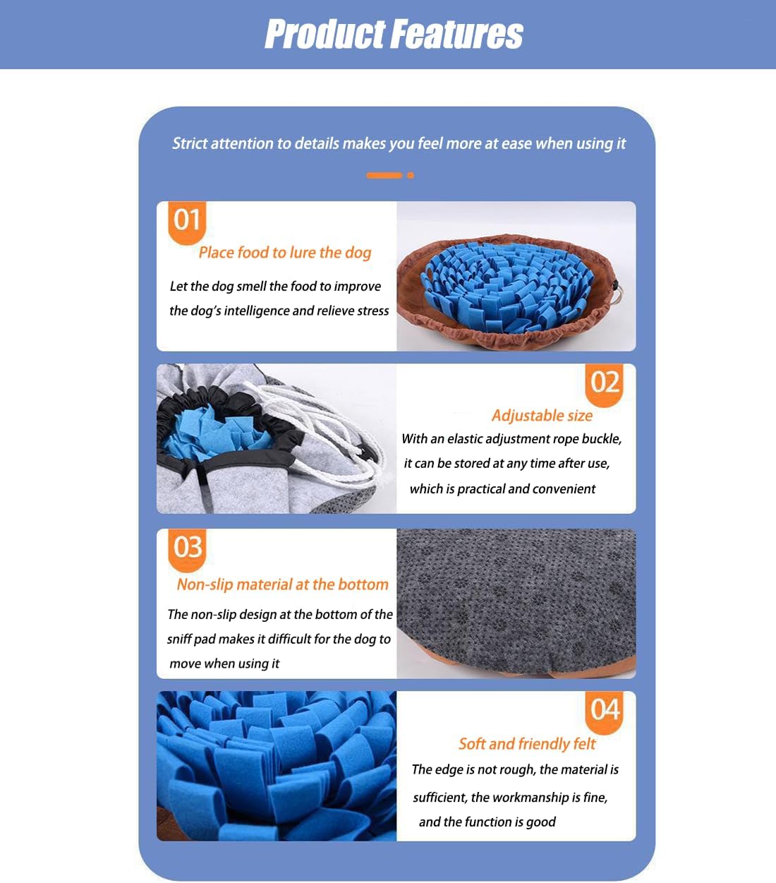 Pet Snuffle Mat for Dogs，Simulating Grassland ，Encourages Natural Foraging Skills for Pet，Dog Treat Dispenser Indoor Outdoor Stress Relief (Blue)