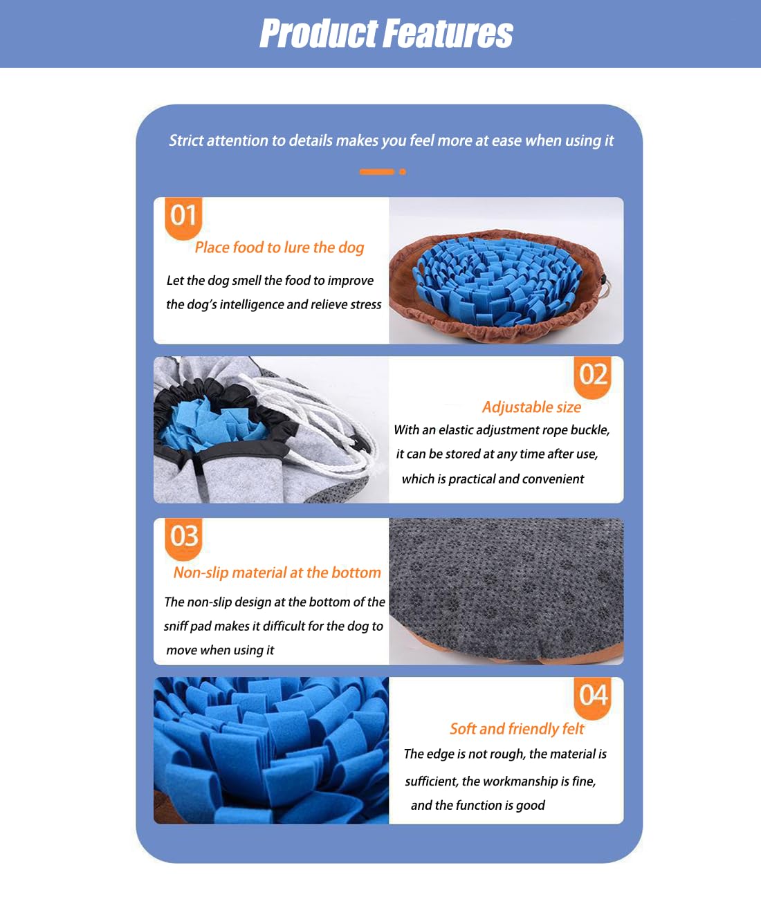 Pet Snuffle Mat for Dogs，Simulating Grassland ，Encourages Natural Foraging Skills for Pet，Dog Treat Dispenser Indoor Outdoor Stress Relief (Blue)