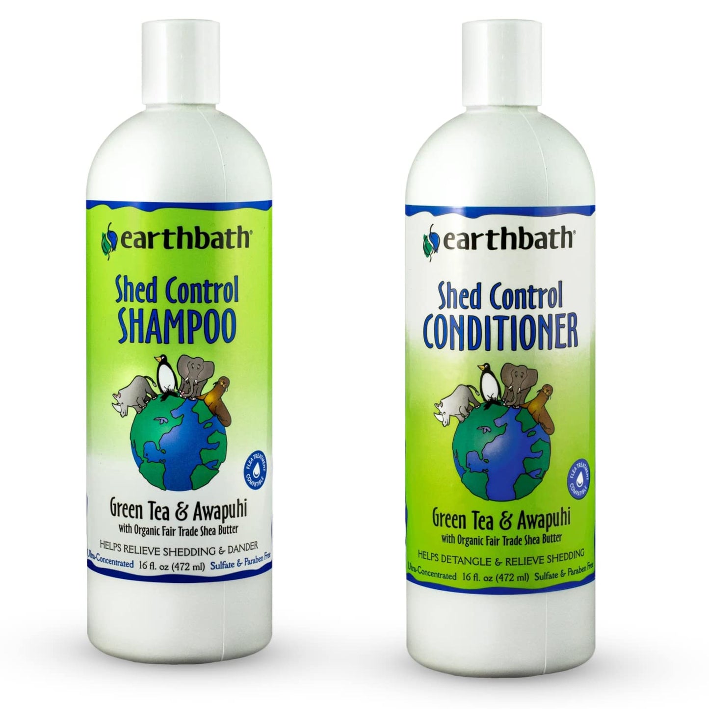 earthbath, Green Tea & Awapuhi Shed Control Dog Shampoo and Conditioner - Cruelty Free Dog Shampoo, Helps Relieve Shedding & Dander, Gentle Dog Wash, Made in USA, Dog Bathing Supplies - 16 Oz (1 Set)