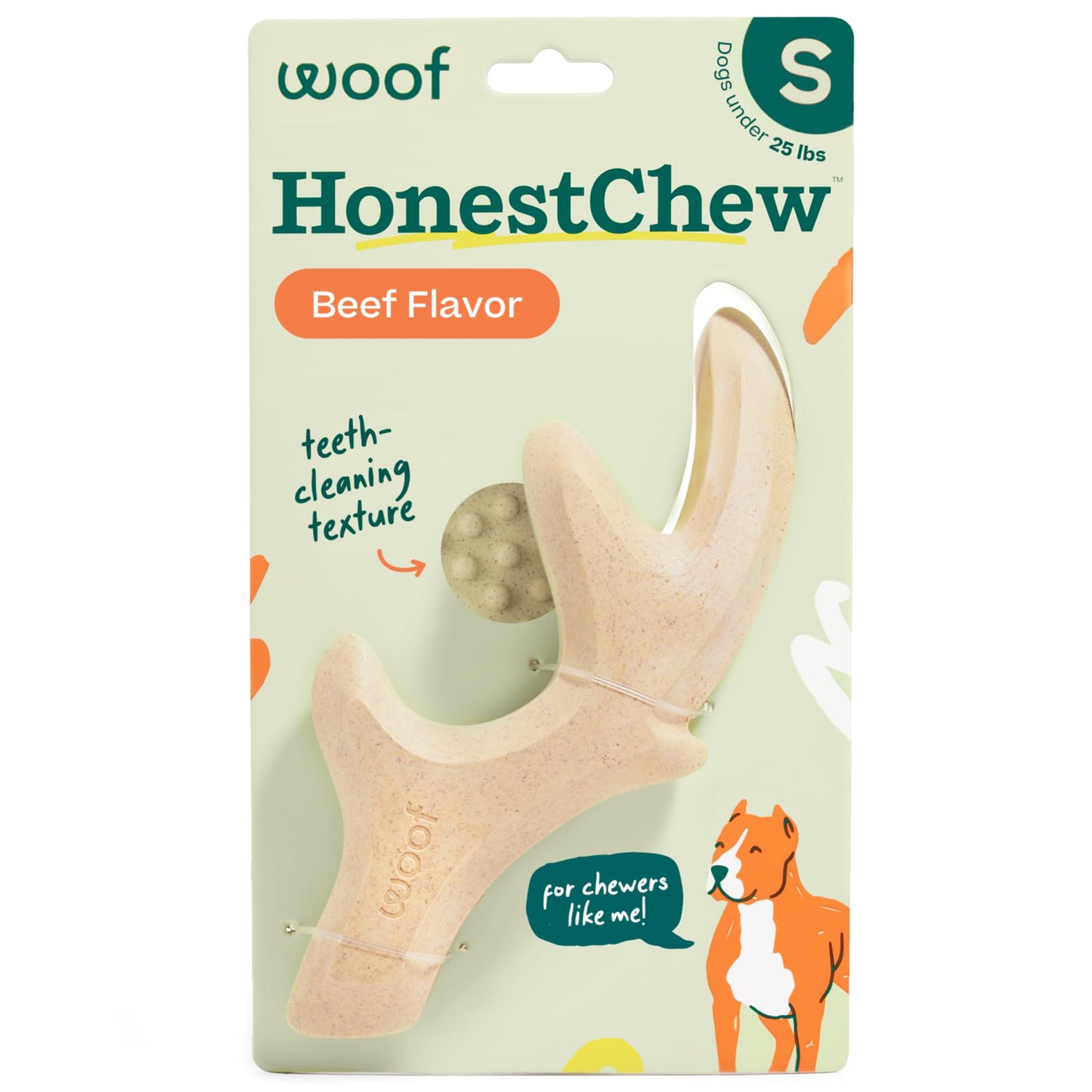 WOOF HonestChew Dog Toy Antler - Durable Dog Chews - Made with Natural, Plant-Based Ingredients - Splinter-Resistant - Safer Than Dog Bones - Small