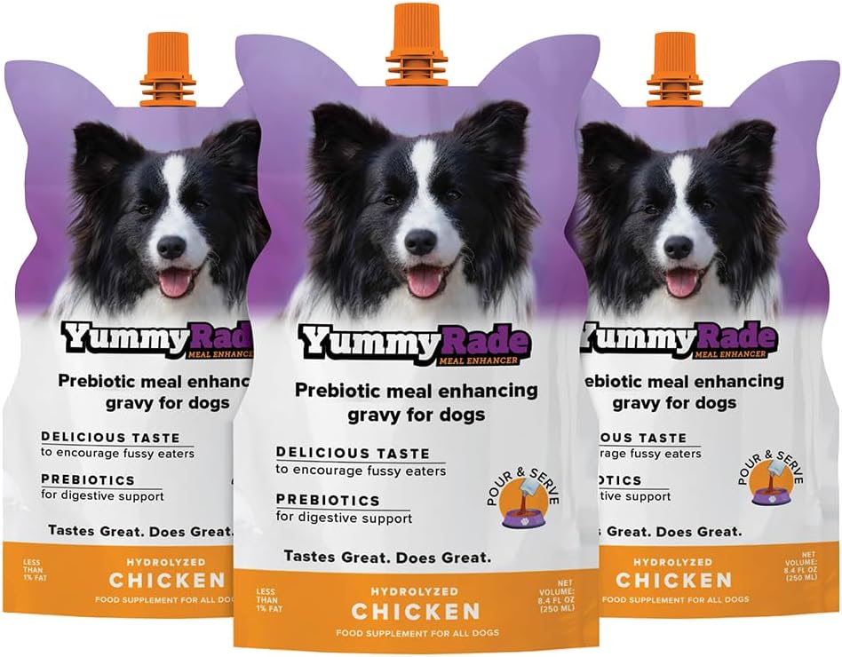 YummyRade – Pet Meal Topper for Dry Dog Food | Healthier Gravy Meal Enhancer & Tasty Low Calorie | Grain Free, Chicken Flavored | Flavor-Boosting Gravy Topper Pets Love! | (250ml x 3)