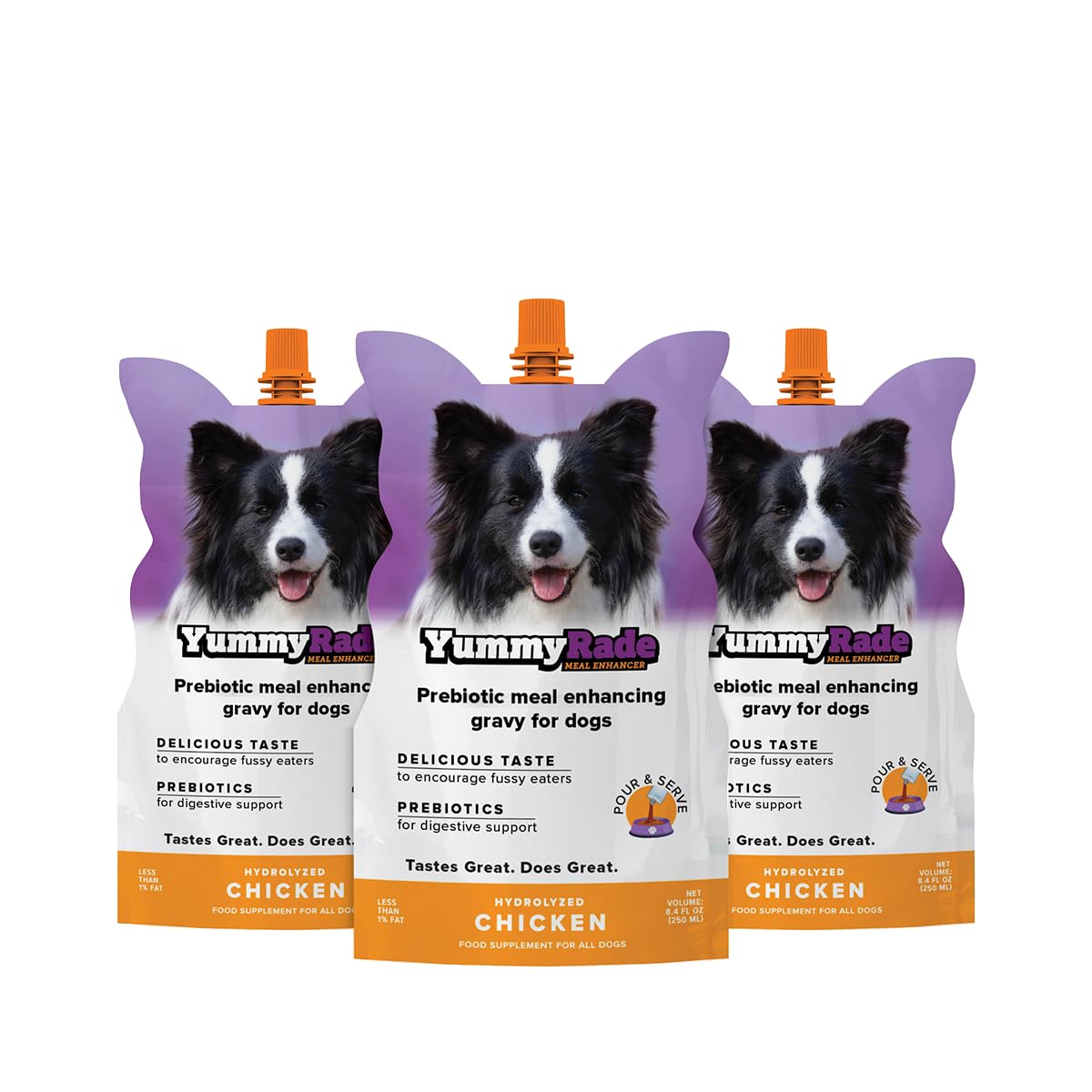 YummyRade – Pet Meal Topper for Dry Dog Food | Healthier Gravy Meal Enhancer & Tasty Low Calorie | Grain Free, Chicken Flavored | Flavor-Boosting Gravy Topper Pets Love! | (250ml x 3)