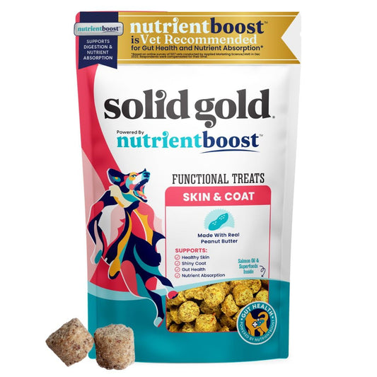 Solid Gold Healthy Dog Treats - Functional Peanut Butter Dog Treats w/Salmon Oil & Superfoods for Skin & Coat + Gut Health - Gluten Free Healthy Training Treat for Dogs of All Ages & Sizes - 5.2oz