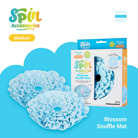 PetDreamHouse SPIN Blossom Soft Fabric Snuffle Mat for Dogs - Interactive Foraging & Slow Feeding Accessory, Mental Enrichment & Digestive Health, Durable Washable Felt, Safe Non-Slip, Pack of 2, Blue