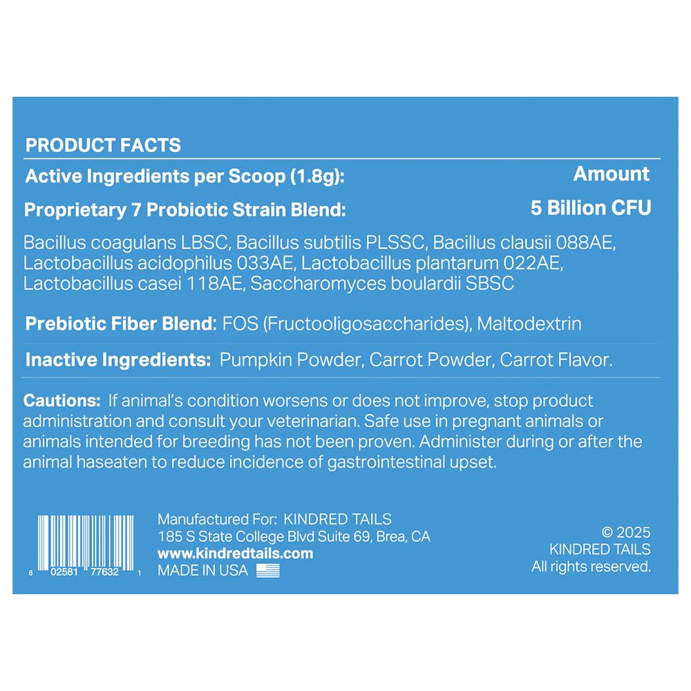 Human Grade Daily Probiotic for Dogs – Vet Approved with 7 Clinically Proven Strains + Prebiotics, Gut & Immune Support with Pumpkin & Carrot – 60 Servings – 5 Billion CFU per Scoop