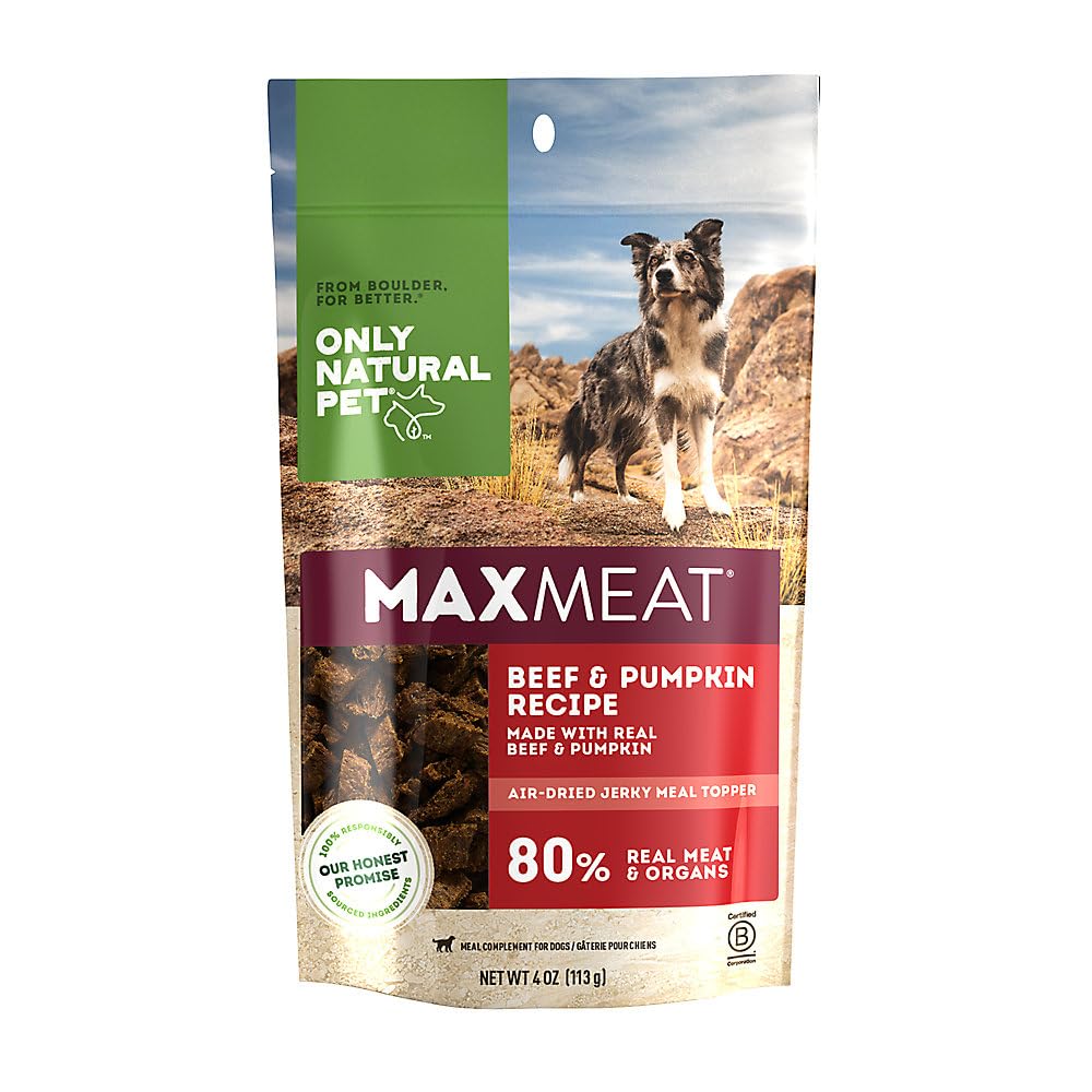 Only Natural Pet MaxMeat Holistic Air Dried Dry Dog Food Meal Topper - All Natural, High Protein, Grain Free and Limited Ingredient - Made with Real Meat - Beef with Pumpkin & Parsley 4 oz