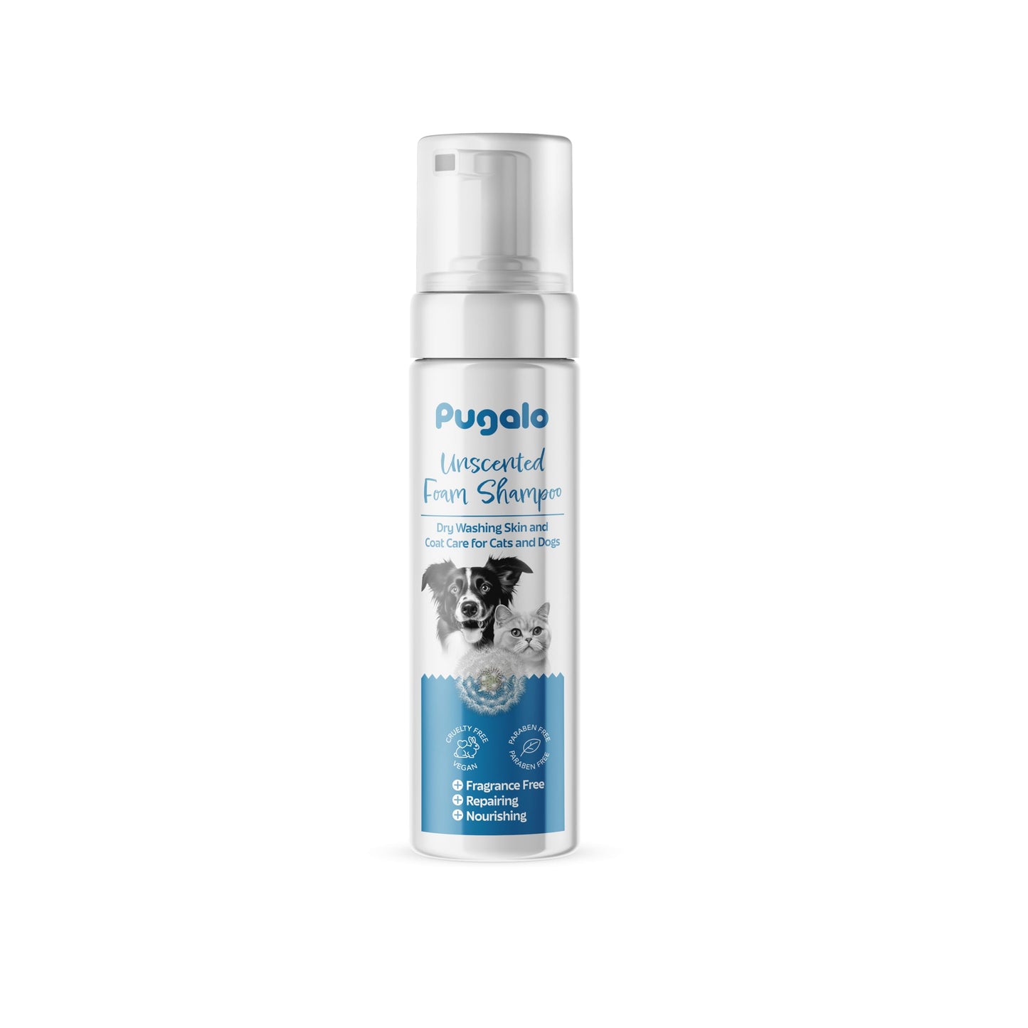 Waterless Cat & Dog Shampoo – 200ml (6.76oz) Unscented Dry Foam Cleanser & Conditioner – No-Rinse Deshedding Shampoo for Smelly Pets