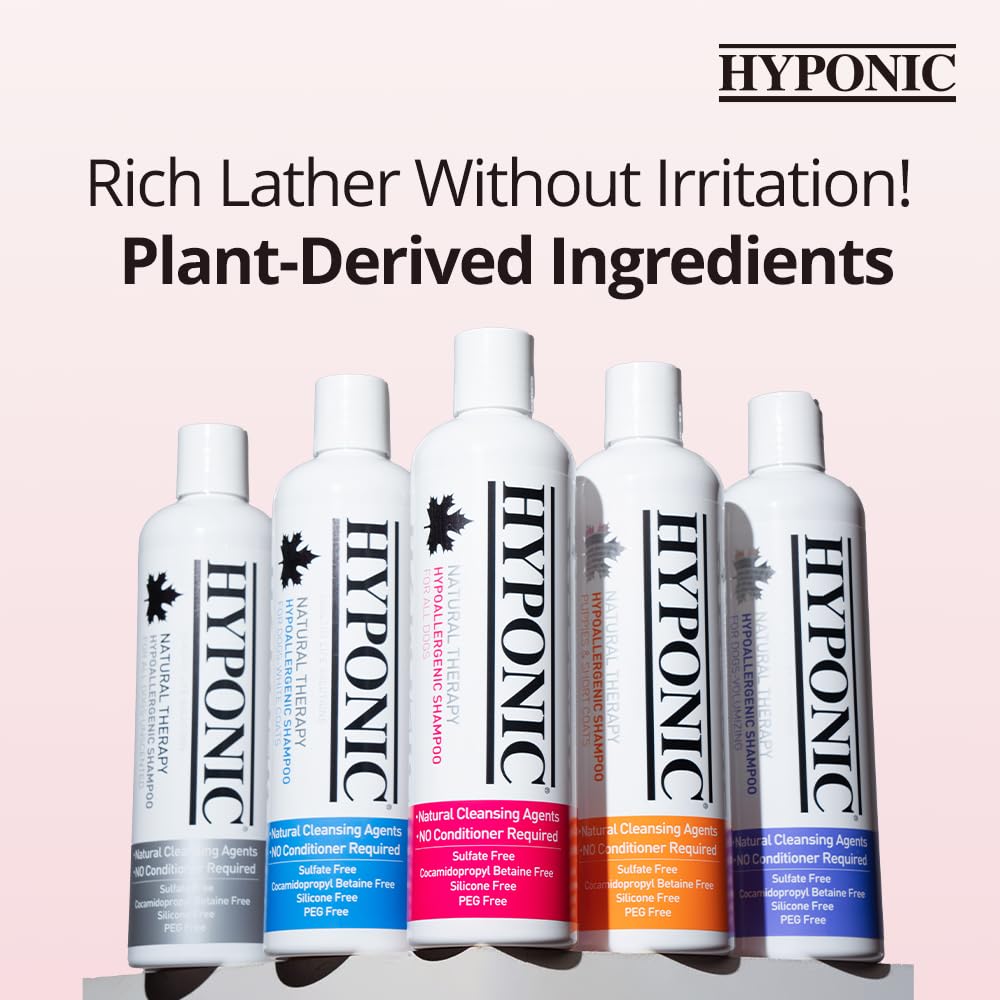 HYPONIC Hypoallergenic Premium Dog Shampoo - Deodorizing, Sensitive Skin, Detangling (All Breeds 10.1 oz)