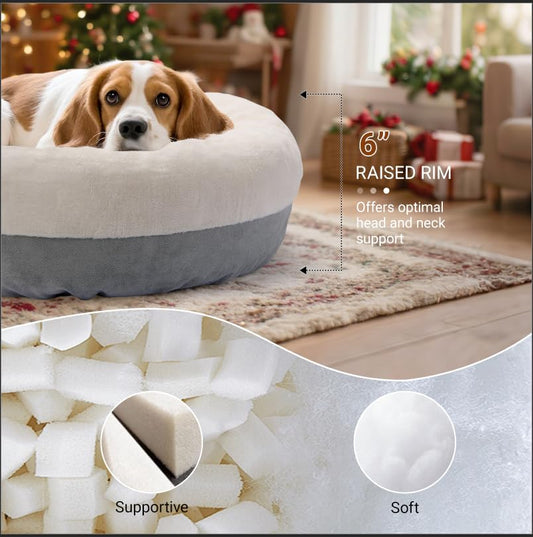 Donut Dog Bed for Small Medium Dogs Cats, 18 inch Calming Washable-Round Cozy Soft Pet Bed for Puppy and Kitten with Slip-Resistant Bottom
