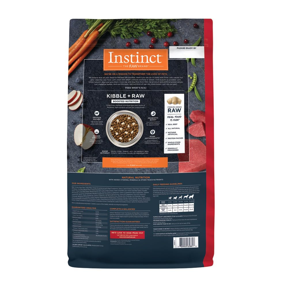 Instinct Raw Boost, Natural Dry Dog Food with Freeze Dried Pieces, High Protein, Grain Free Recipe - Real Beef, 10 lb. Bag