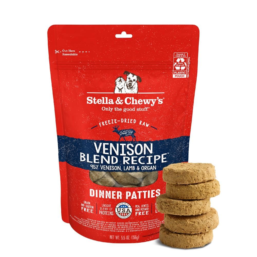 Stella & Chewy's Freeze-Dried Raw Dinner Patties - Venison Blend Recipe - High Protein Grain-Free Puppy & Dog Food - Perfect For Picky Eaters - 5.5 oz