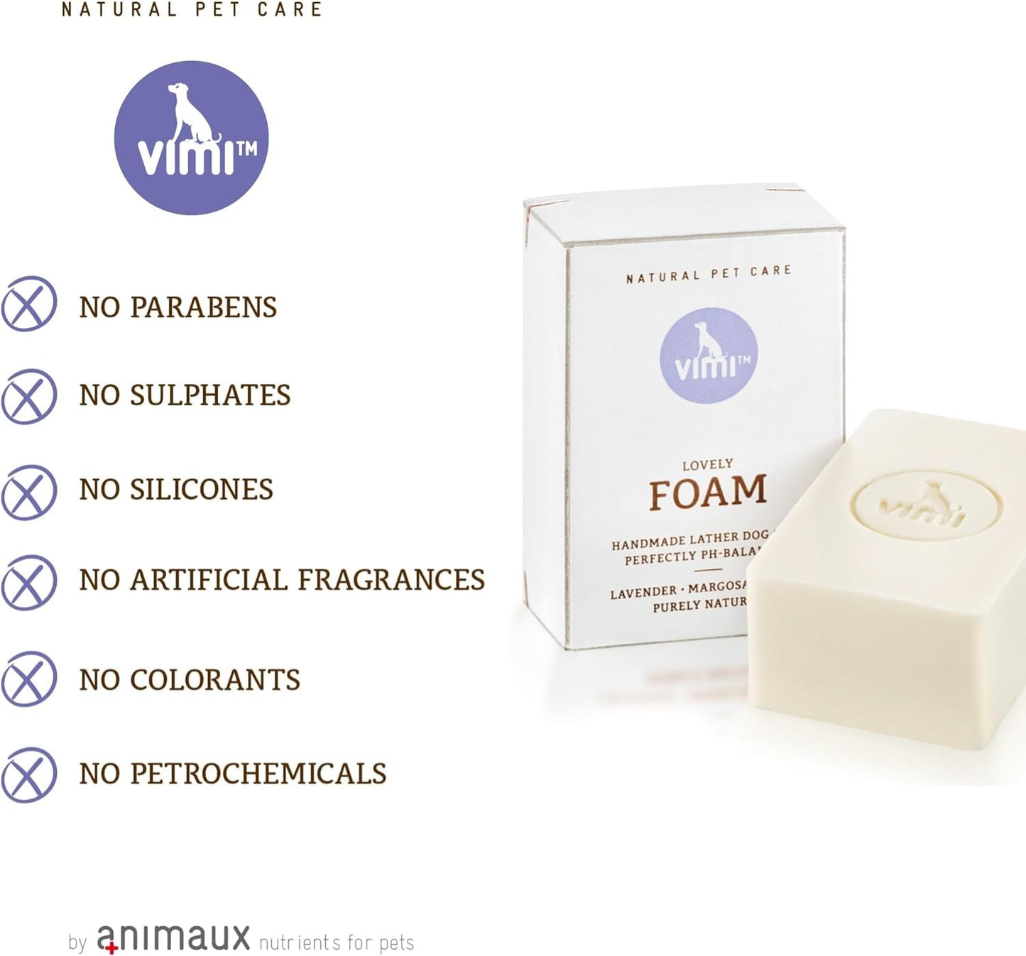 animaux vimi – Lovely Foam Dog Shampoo for Sensitive Skin - Handmade Lather Dog Soap for Extra Shine - Relief for Dry, Itchy Skin - Purely Natural & Certified Organic Ingredients - Lavender - 3.53 oz