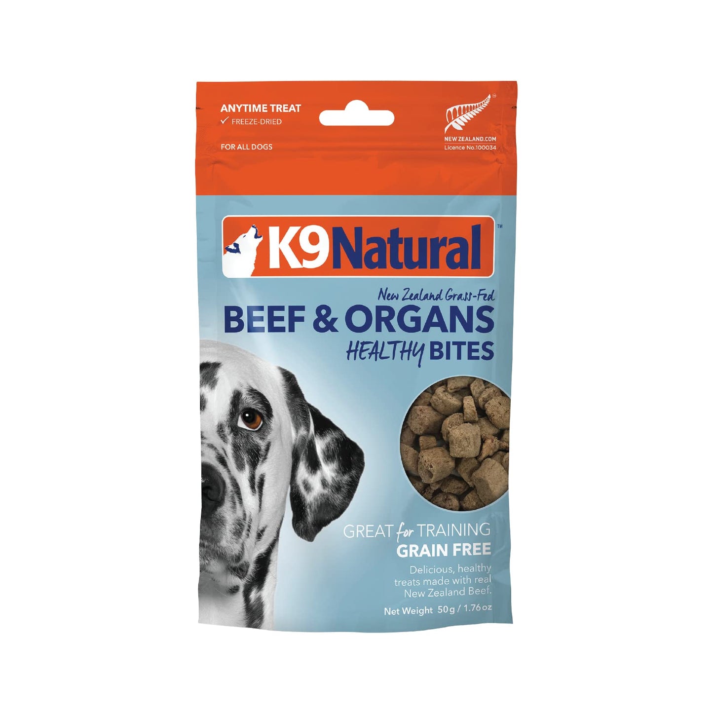 K9 Natural, Freeze-Dried Single Ingredient Dog Treats, High-Value, Low-Calorie Protein Bites for Active Dogs, Healthy Dog Training Treats, Grain-Free Reward, Beef & Organs, 1.76oz