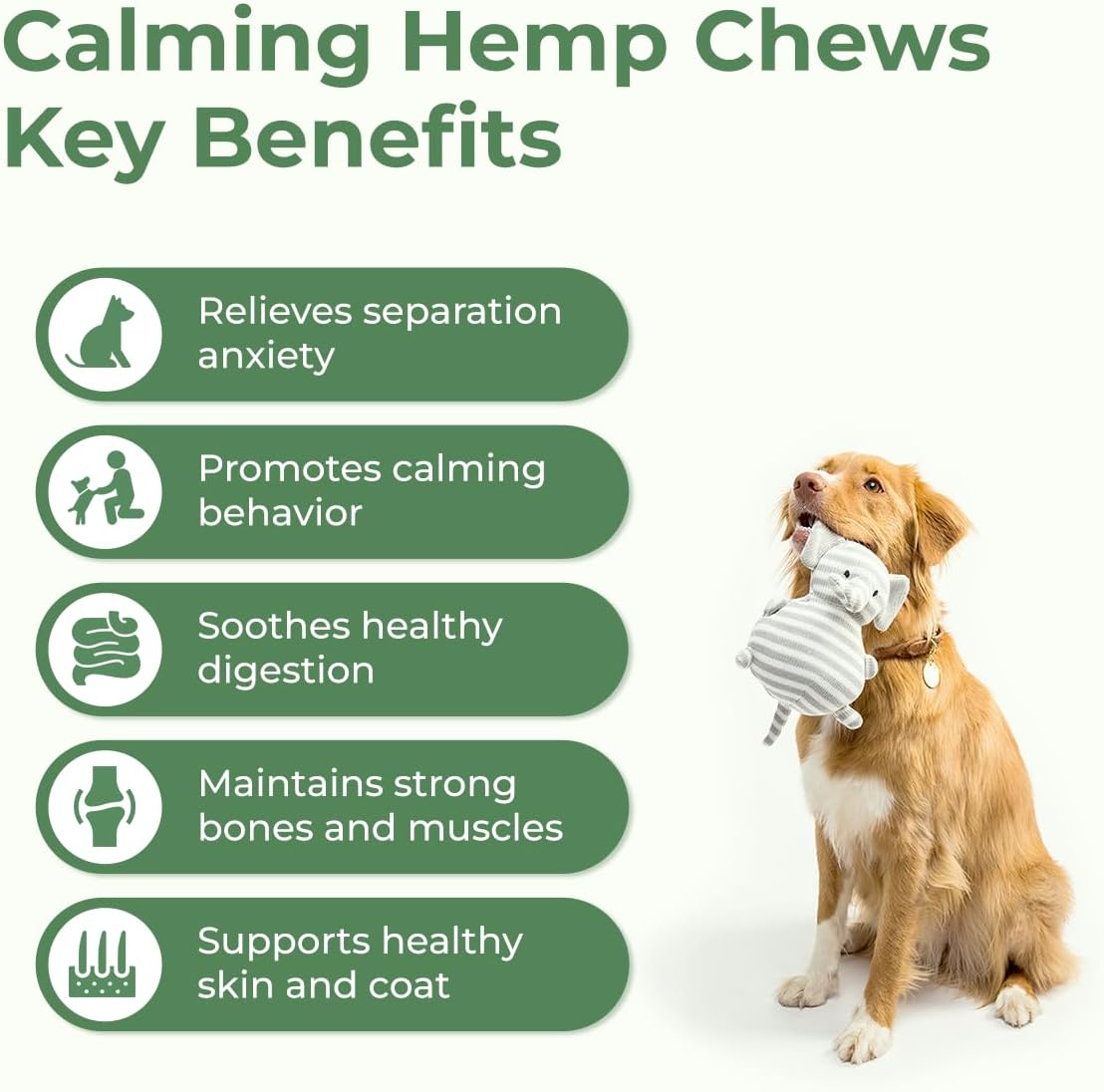 PAWLABS Calming Hemp Chews for Dogs - Relieve Anxiety & Stress - Organic Hemp, Chamomile, Protein Powder, Valerian Root - Natural Calming Aid - Vet Formulated, USA Made - Duck Flavor - 120 Count