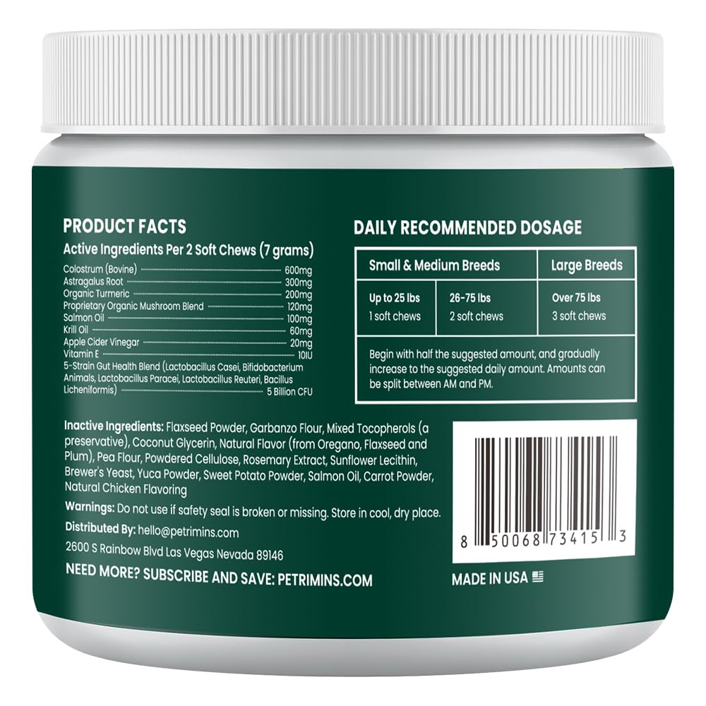 PetriMins Advanced Allergy Immune Itch Relief for Dogs, Itching Skin Relief & Seasonal Allergies Support with Dog Probiotics, Astragalus Root & Mushroom, Colostrum, Turmeric, Salmon Oil - 90ct, Bacon