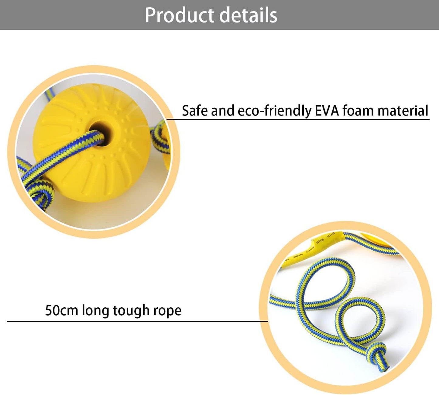Dog Toy On a Rope, Floating Foam Ball With Rope, Tug Toy for Small Medium Large Dogs Fetch, Catch, Throw, Training (Yellow)