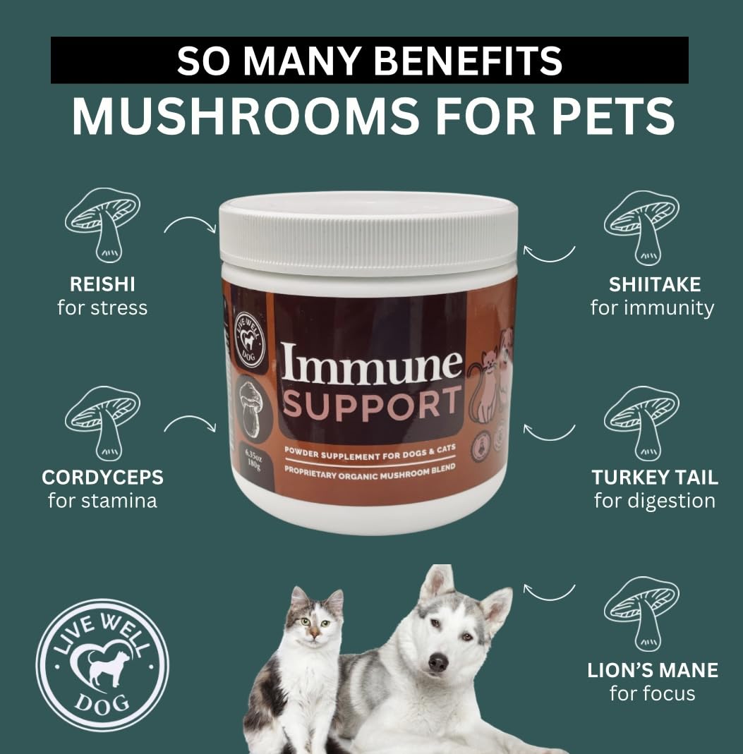 Live Well Dog Mushroom Blend Powder Food Topper 6.35oz, (300g)