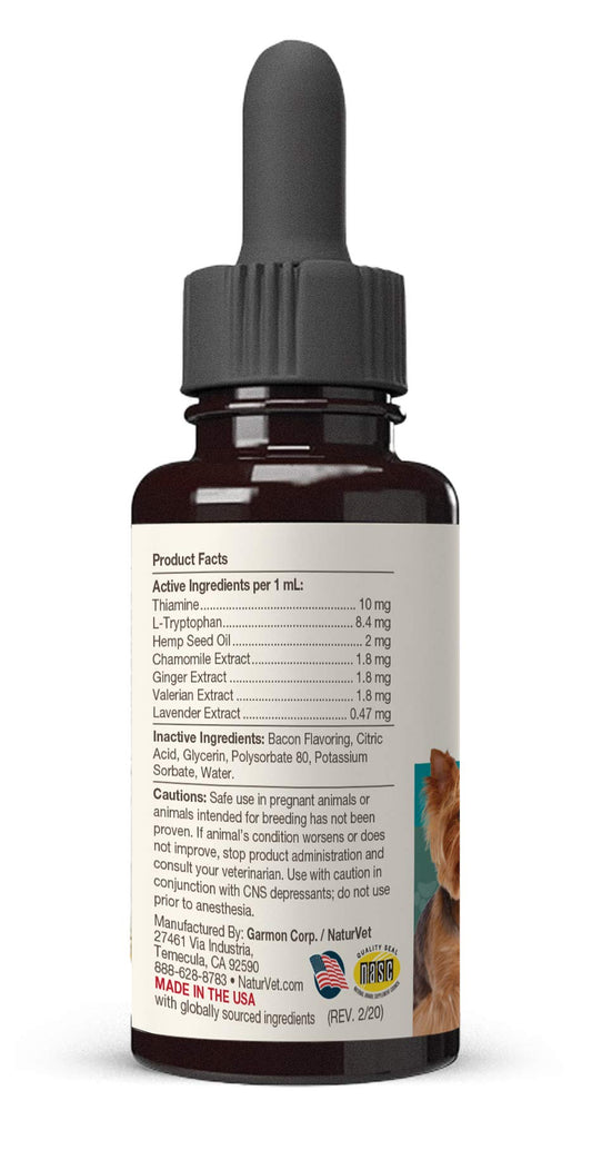 NaturVet – Hemp Quiet Moments Calming Drops - 4 oz – Enhanced with Hemp Seed Oil, L-Tryptophan & Ginger – Helps Reduce Stress & Promote Relaxation – for Dogs & Cats