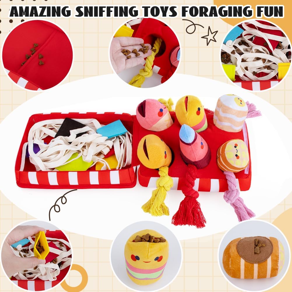 Puppy Toys - Interactive Squeaky Snuffle Hide & Seek Tug Rope Plush Toys for Small Medium Dogs - Natural Foraging Nose Work Boredom Relief