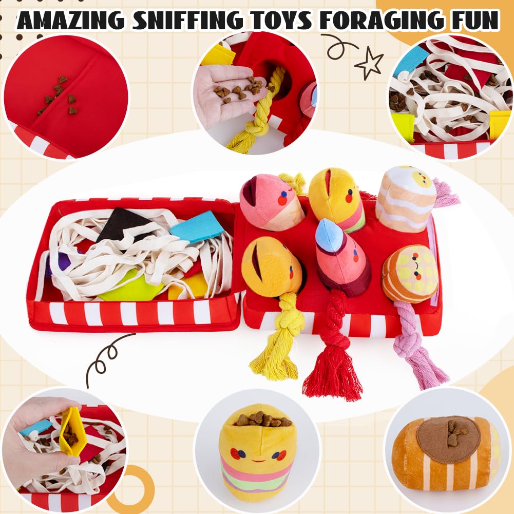 Puppy Toys - Interactive Squeaky Snuffle Hide & Seek Tug Rope Plush Toys for Small Medium Dogs - Natural Foraging Nose Work Boredom Relief