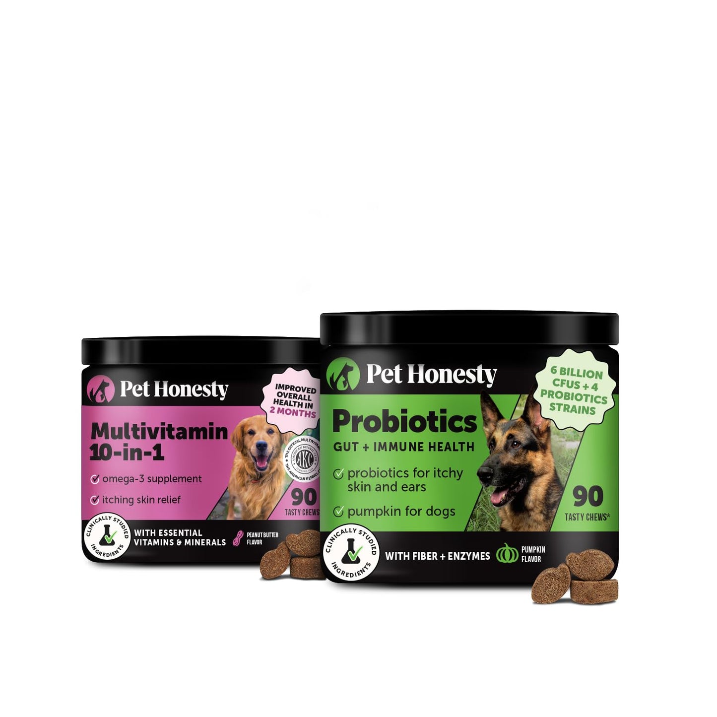Digestive Probiotics for Dogs + 10 in 1 Multivitamin Soft Chew Supplement Bundle - Dog Vitamins - Probiotics, Pumpkin, Digestive Enzyme for Dogs, Dog Vitamins for Overall Health