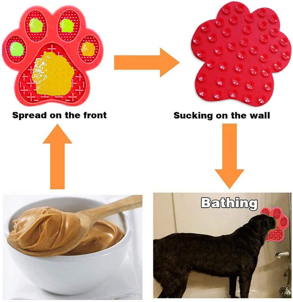 Dog Licking Mat for Anxiety Peanut Butter Slow Feeder Bowls Licking Pad with Strong Suction to Wall for Pet Bathing,Grooming,and Dog Training (Red)