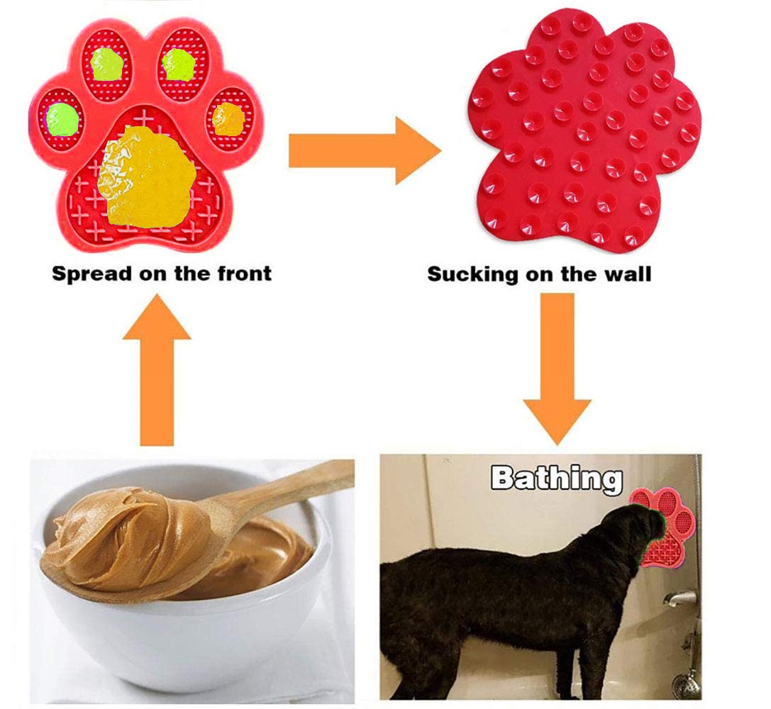 Dog Licking Mat for Anxiety Peanut Butter Slow Feeder Bowls Licking Pad with Strong Suction to Wall for Pet Bathing,Grooming,and Dog Training (Red)