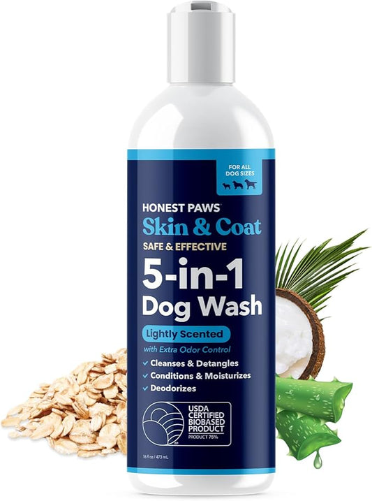 Honest Paws Dog Shampoo and Conditioner - Premium Dog Wash for Allergies Dry, Itchy, Moisturizing for Sensitive Skin - Sulfate Free Plant Based All Natural - Lightly Scented w/Odor Control -16 Fl Oz
