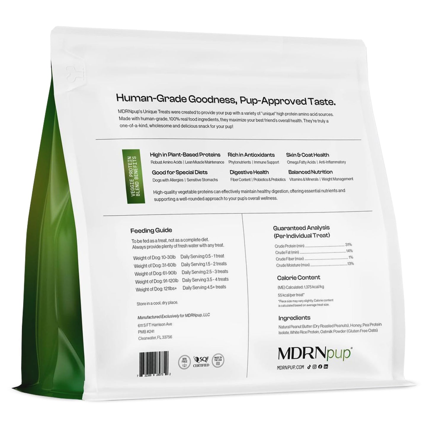 MDRNpup® Unique Dog Treats, Human Grade and All-Natural, Only Five Ingredients, High Protein - Amino Acids, Nothing Artificial, Soft Baked in The USA (13.2 Ounce, Veggie Protein Blend)