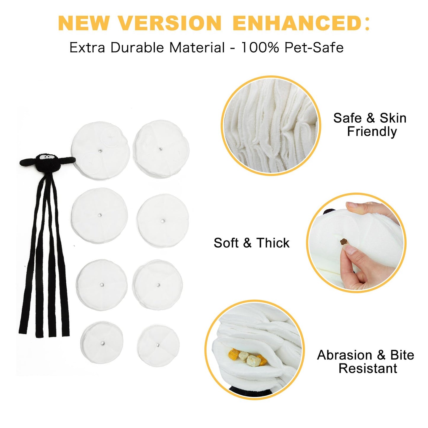 Sheep Shape Snuffle Toy for Dogs - Interactive Puzzle Feeder & Treat Dispenser, Slow Feeder Mat for Puppies to Relieve Boredom & Anxiety (Upgraded Squeaky Lamb Ball) (White)