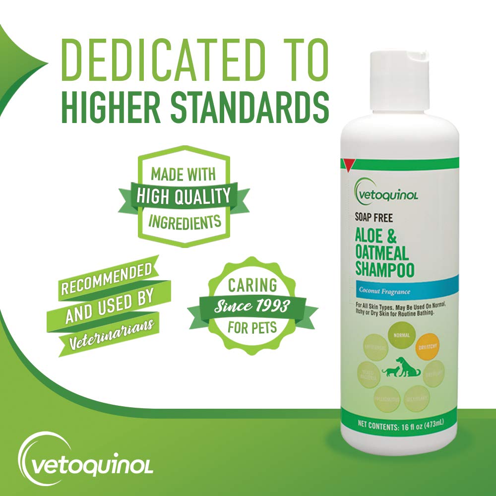 Vetoquinol Aloe & Oatmeal Shampoo — Gentle, Moisturizing Formula with Coconut Scent for Dogs & Cats, 16oz