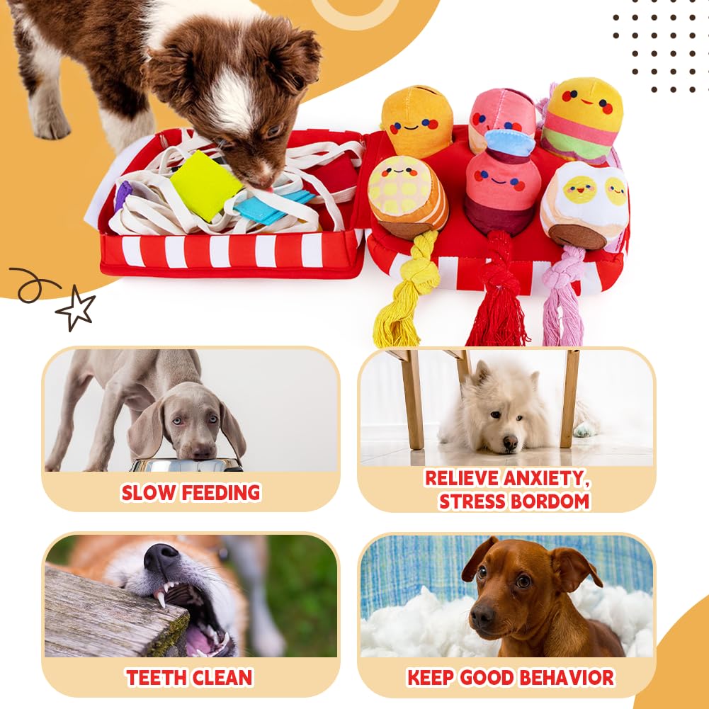 Puppy Toys - Interactive Squeaky Snuffle Hide & Seek Tug Rope Plush Toys for Small Medium Dogs - Natural Foraging Nose Work Boredom Relief